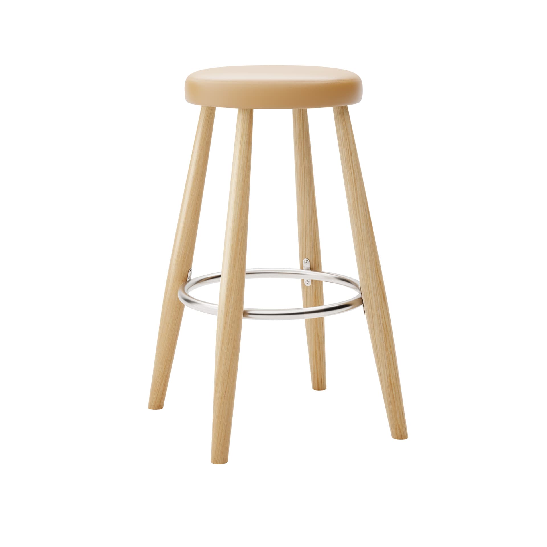 Carl Hansen - CH58 Low Stool, Klarlackad Ek, Lädergrupp A Loke - 7050 - Barstoler & barkrakker - Hans J. Wegner - Tre farget - Lær/Metall/Tre