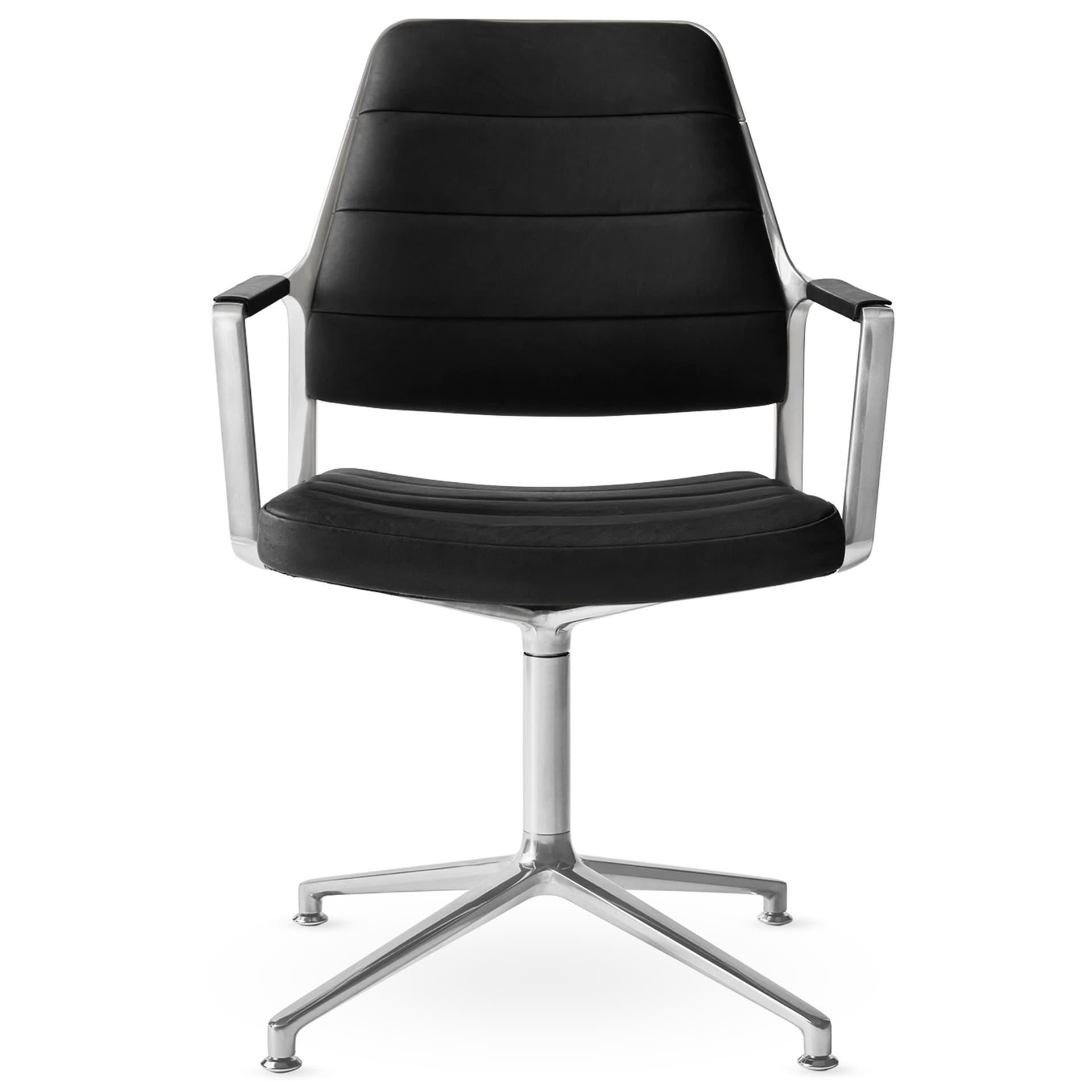 Vipp - Vipp455 Swivel chair, polished, gliders, Black leather - Kontorstoler