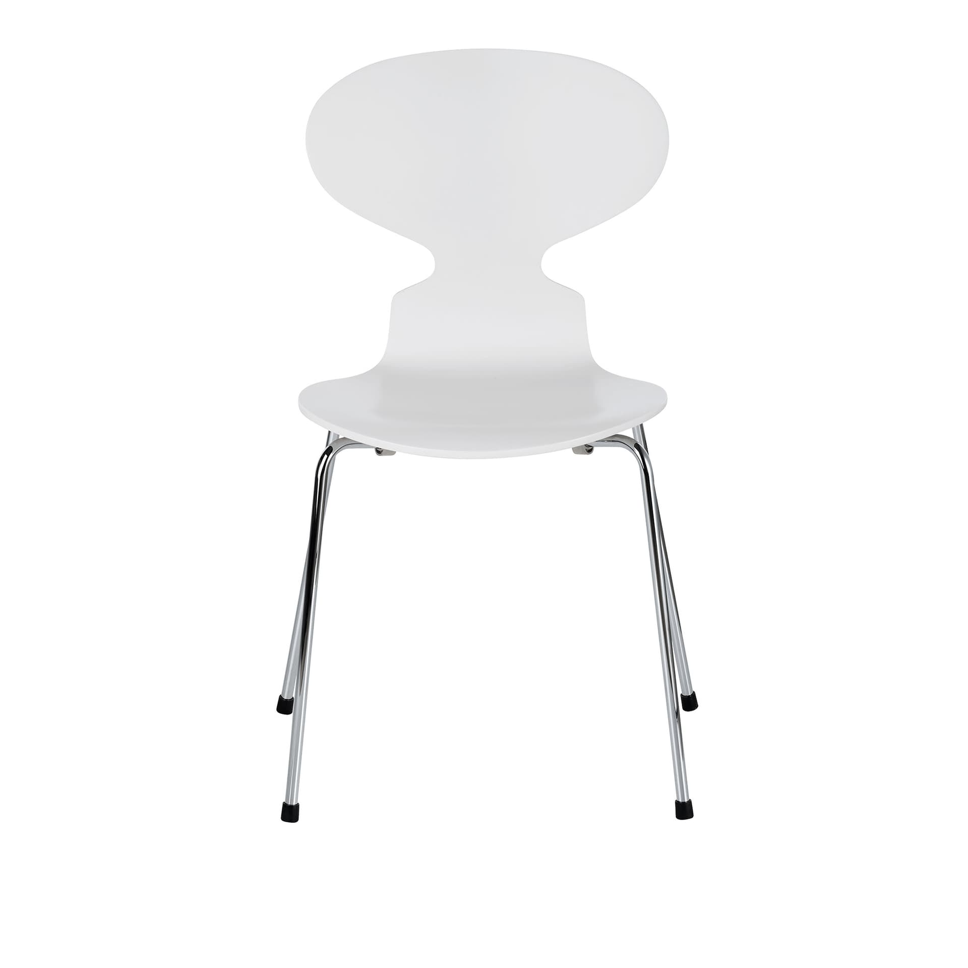 Fritz Hansen - Ant 3101 lakkert bøketrefinér stålstativ krom white - Spisestoler - Arne Jacobsen - Hvit - Metall/Tre
