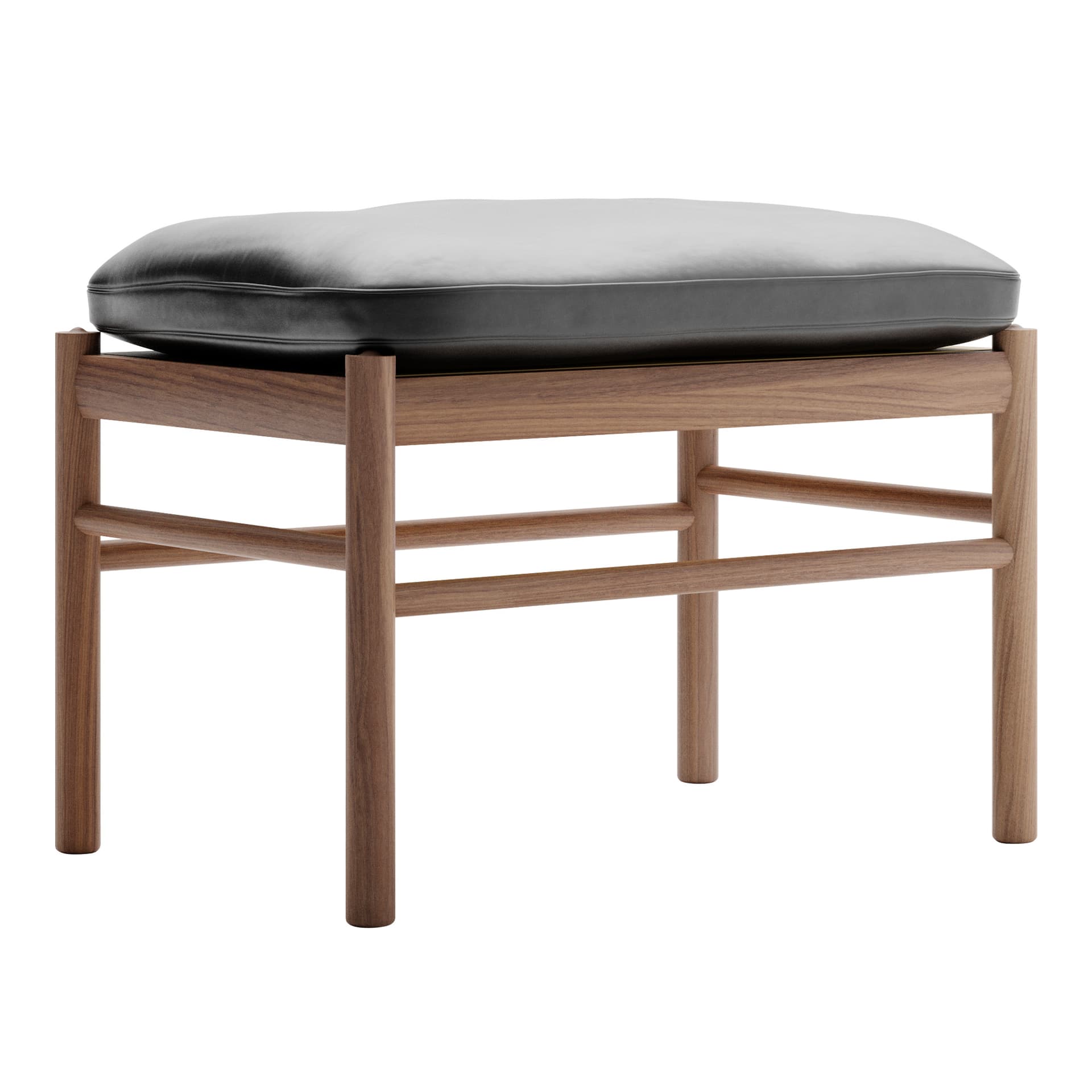 Carl Hansen - OW149F - Colonial Footstool, Oljad Valnöt, Lädergrupp C Sif - 98 - Skamler & Taburetter - Ole Wanscher - Svart - Lær/Tre