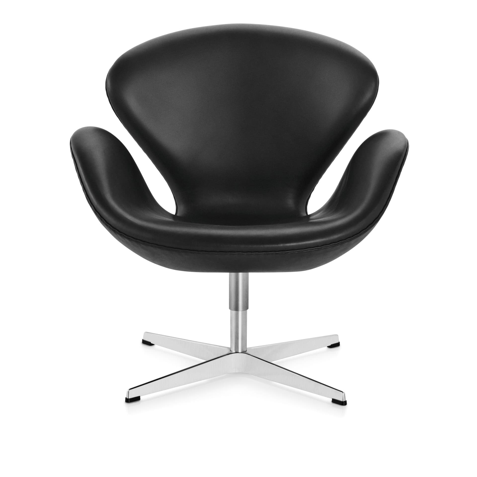 Fritz Hansen - 3320 Svanen, Läder, Grace Black - Svingbare lenestoler - Arne Jacobsen - Svart - Metall/Skum/Ull
