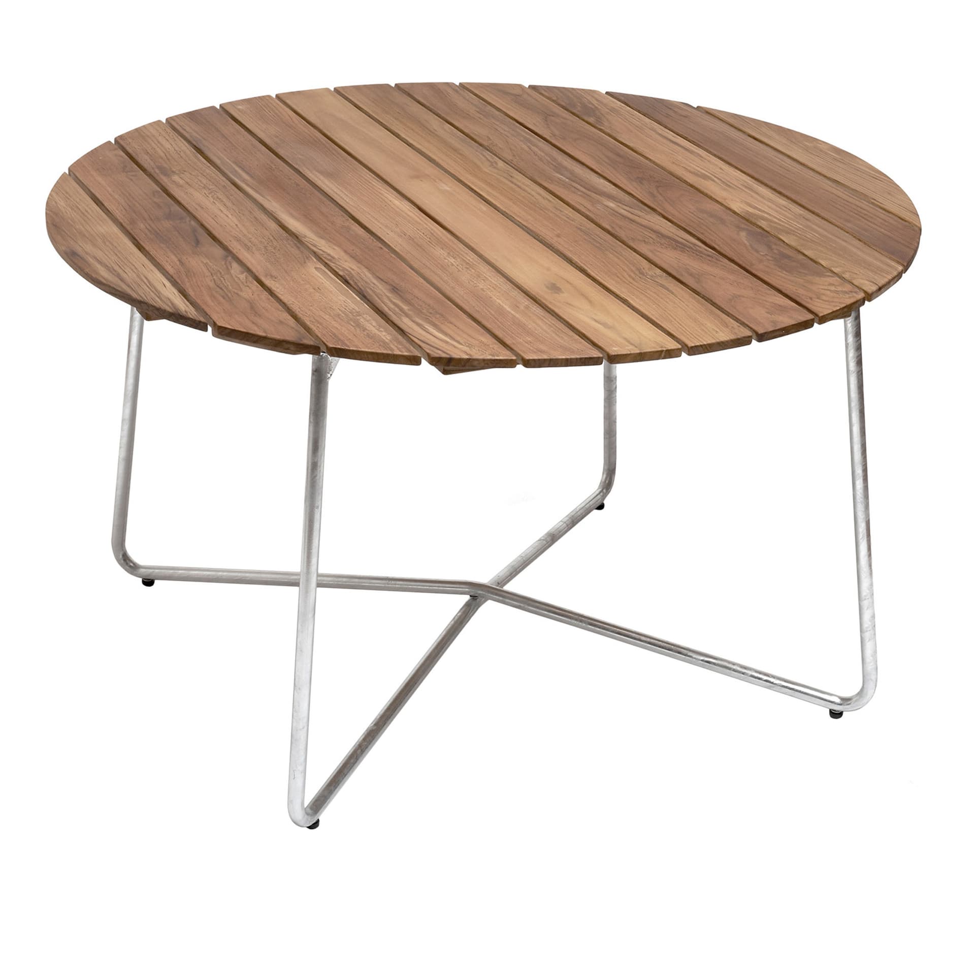 Grythyttan Stålmöbler - Bord 9A Ø120cm varmforsinket stativ ubehandlet teak - Utendørs spisebord - Tre farget - Metall/Tre