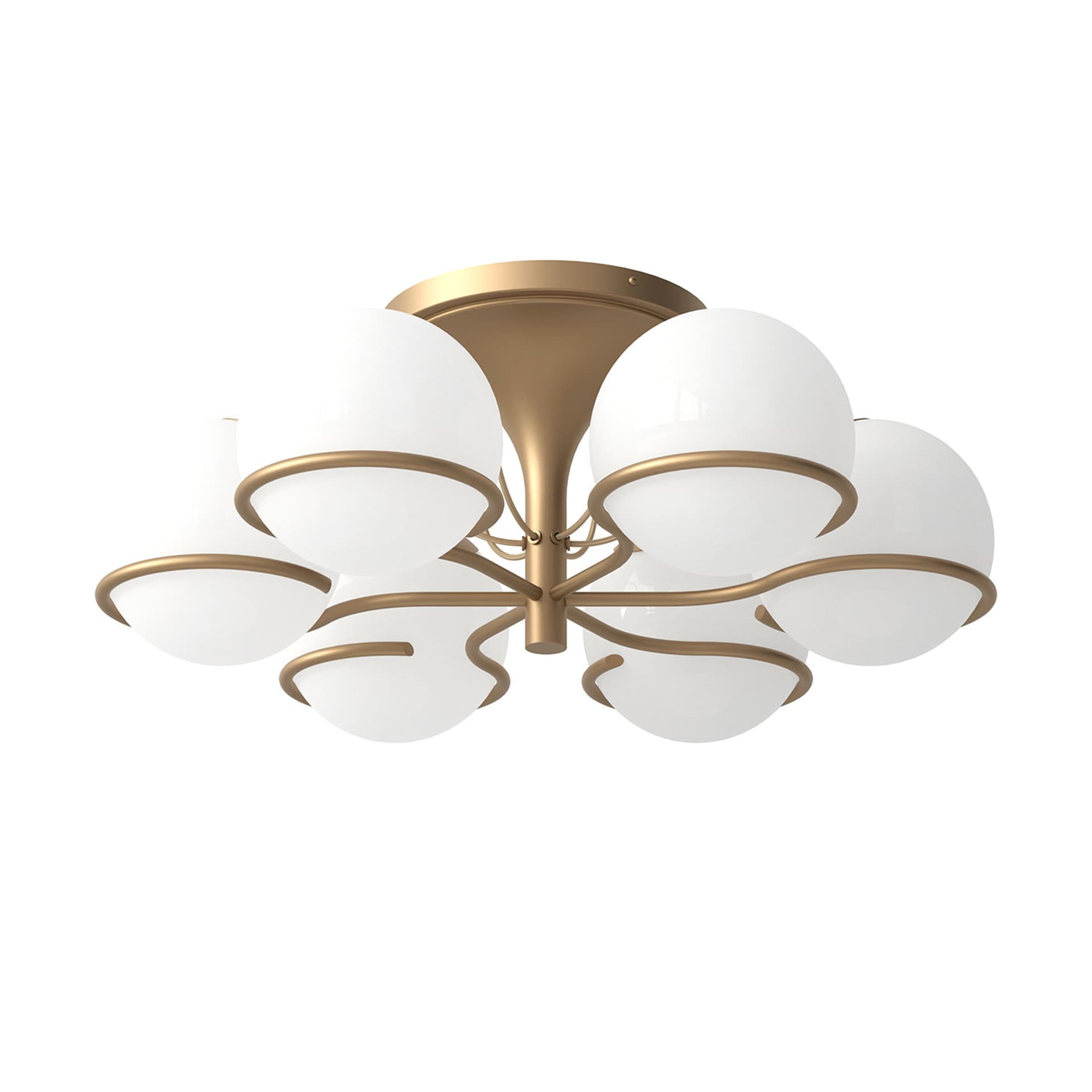 Astep - Model 2042/6, 6 Opaline Spheres (20cm Diameter), Champagne Mount - Plafonder - Gino Sarfatti - Gull,Hvit