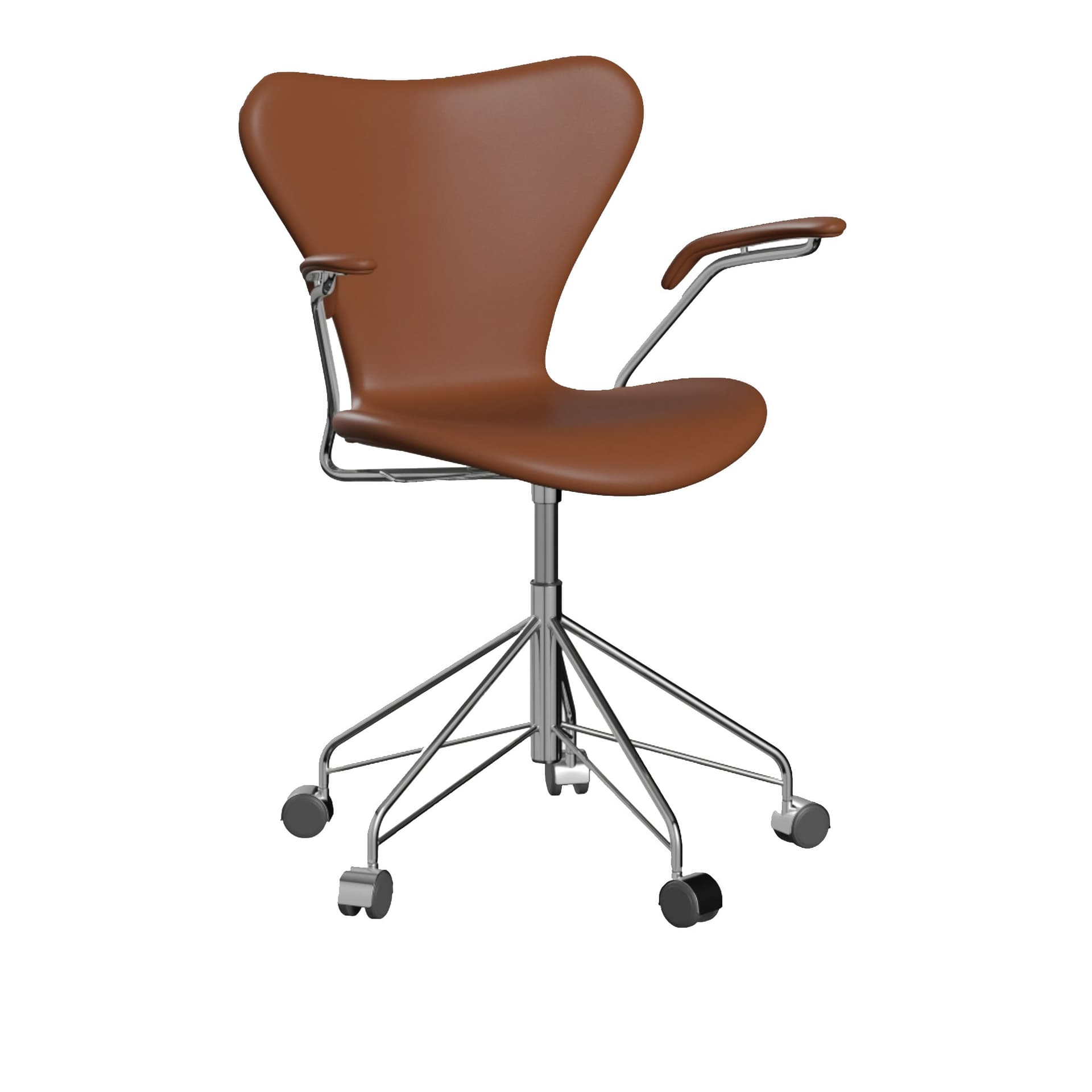 Fritz Hansen - 3217 Sjuan - Helklädd, Läder, Soft Cognac - Kontorstoler - Arne Jacobsen - Brun