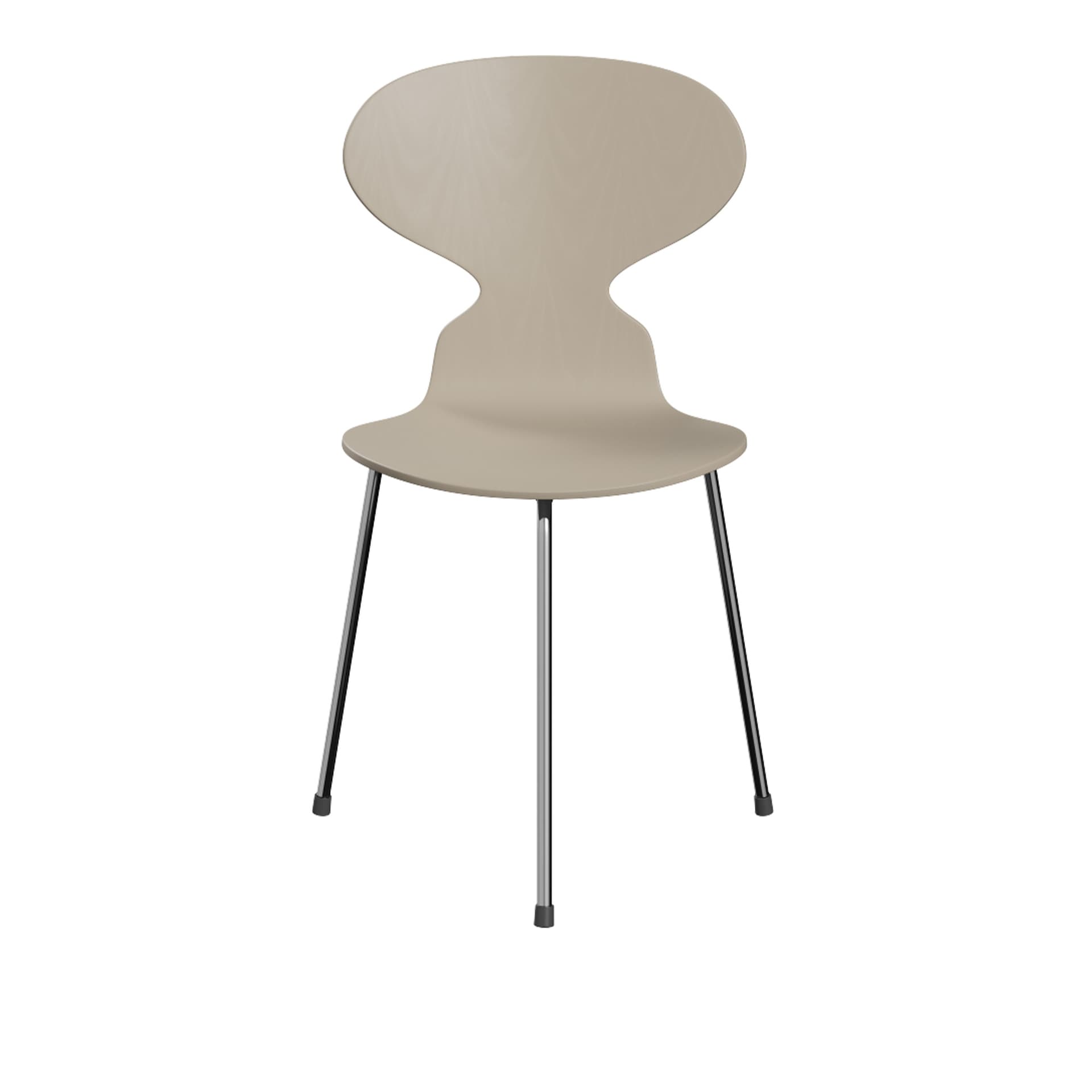 Fritz Hansen - Ant 3100 farget asketrefinér stålstativ krom light beige - Spisestoler - Arne Jacobsen - Beige - Metall/Tre