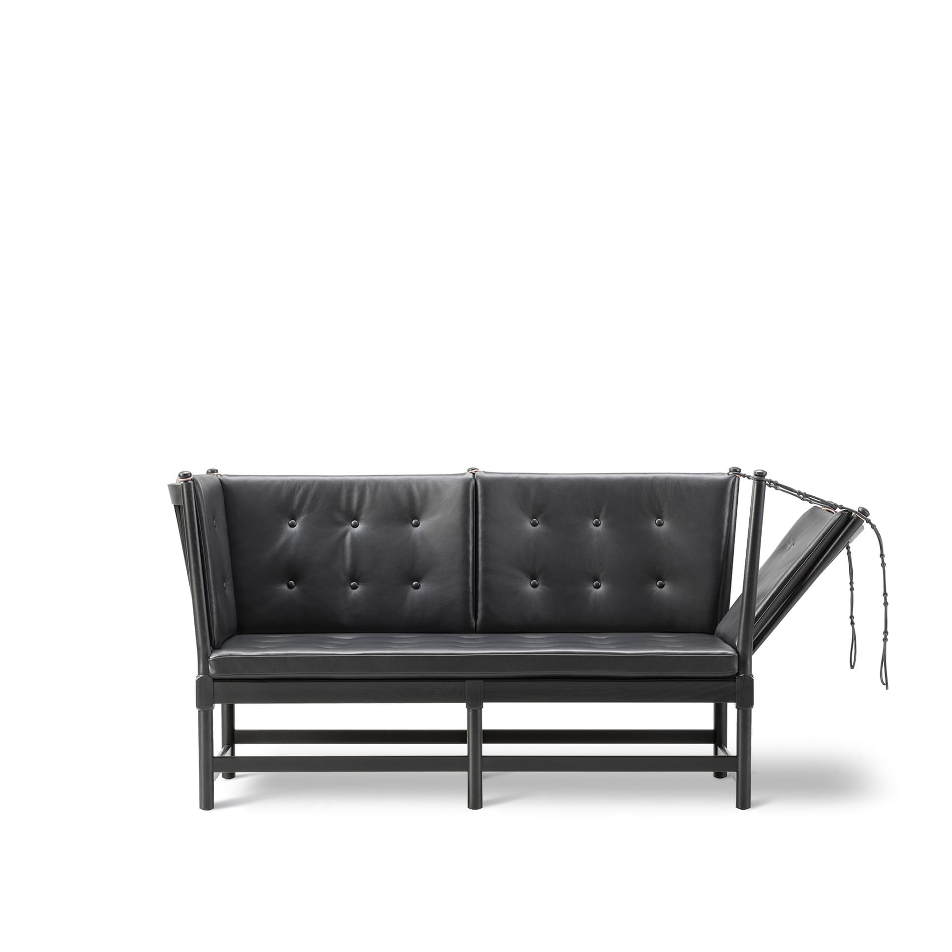Fredericia Furniture - The Spoke-Back Sofa 2 Seater, Svartlackerad ek, Läder 1, Omni 301 Black - Sofaer - Børge Mogensen - Svart