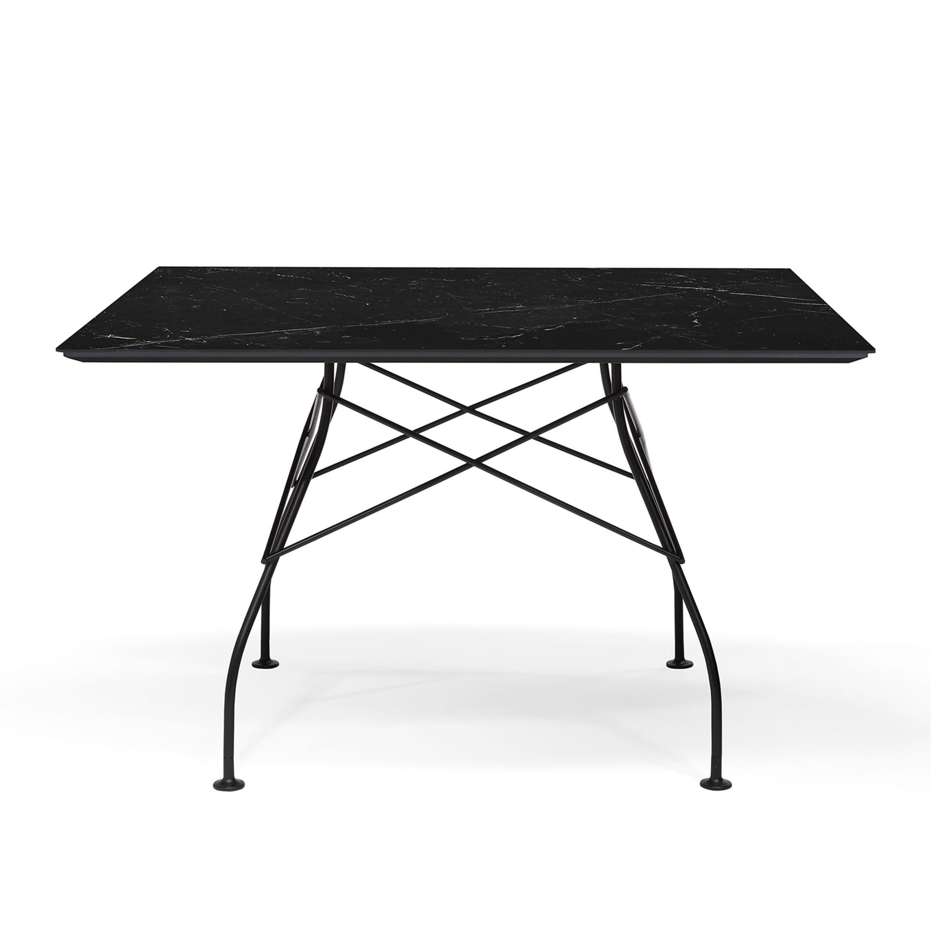 Kartell - Glossy Square Table 118x118 Marble Top, Black Painted Steel Frame Black Marquina - Spisebord - Antonio Citterio - Svart - Metall/Stein