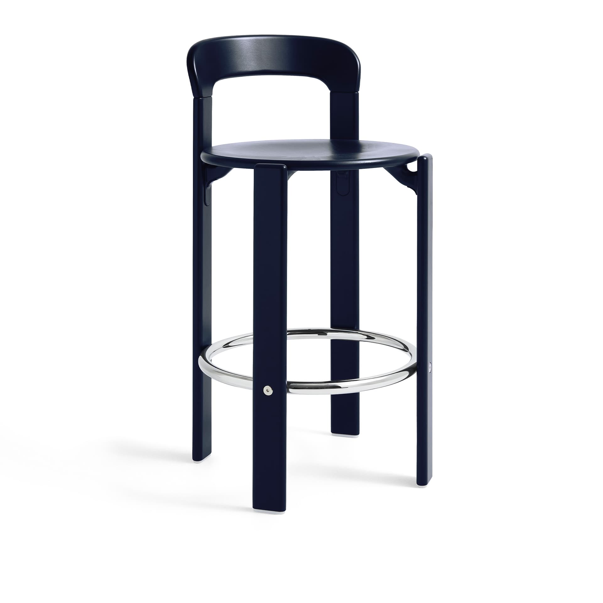HAY - Rey Bar Stool Low 4 Leg Base H65 Standard Glider Deep Blue Water-Based Lacquered Beech None - Barstoler & barkrakker - Bruno Rey - Blå - Tre
