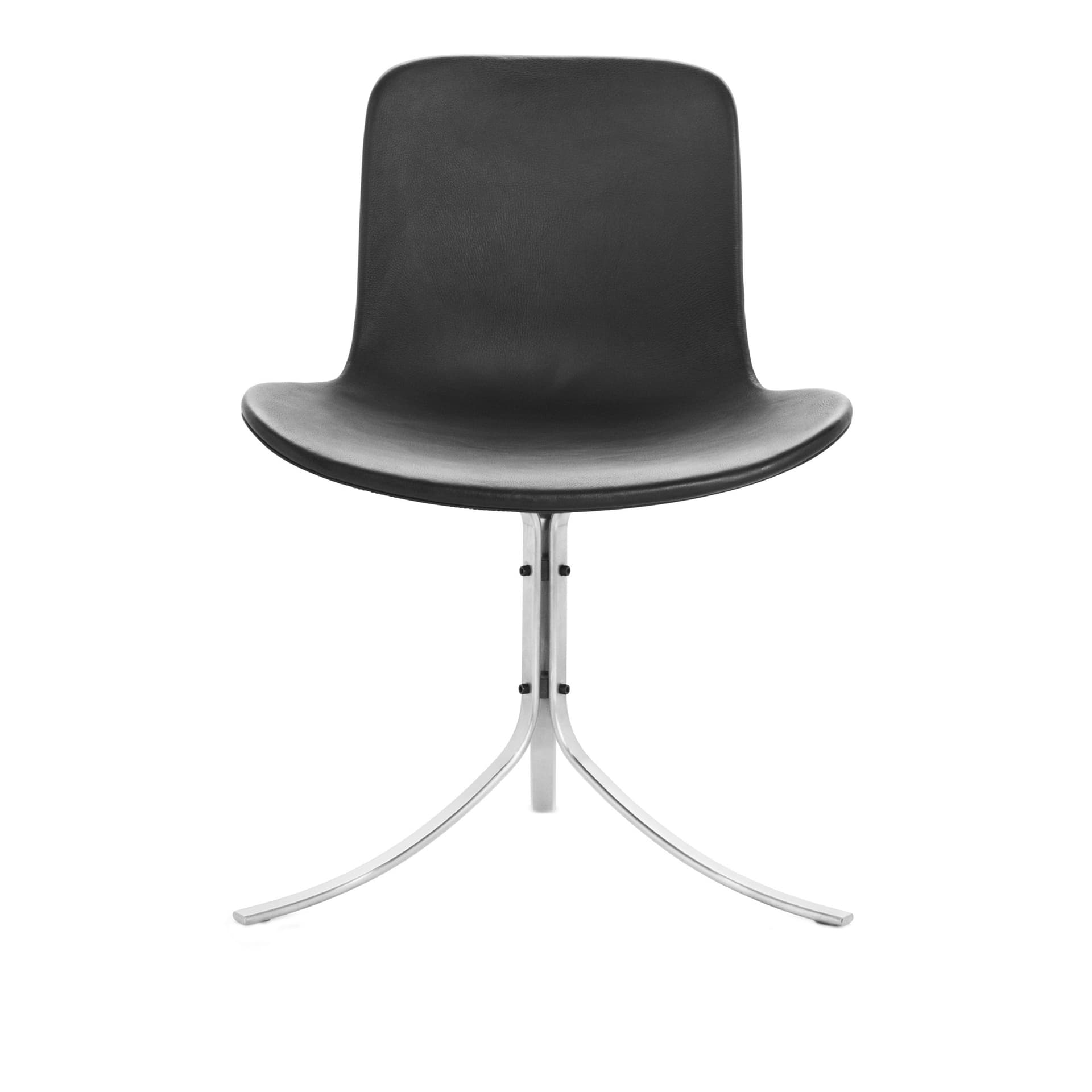 Fritz Hansen - PK9, Läder, Grace Black - Spisestoler - Poul Kjærholm - Svart - Lær/Metall/Syntetisk materiale