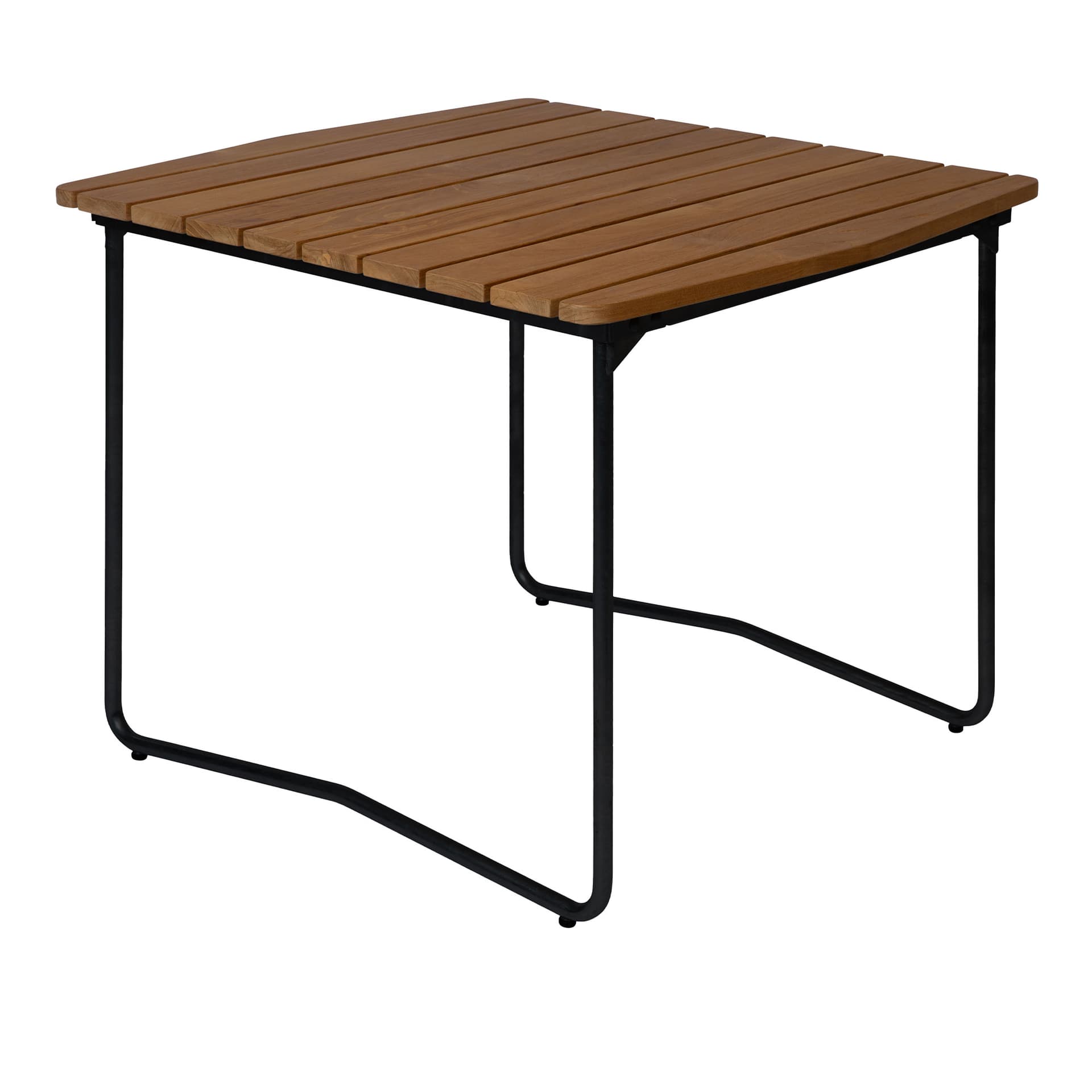 Grythyttan Stålmöbler - Bord B31 84cm svart stativ ubehandlet teak - Utendørs spisebord - Tre farget