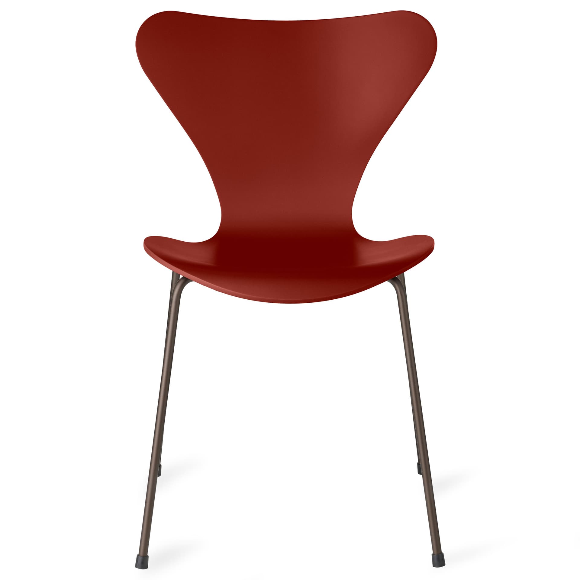 Fritz Hansen - Series 7 stol 3107 bøkfiner stålunderstell brun bronse venetian red - Spisestoler - Arne Jacobsen - Rød - Metall/Tre