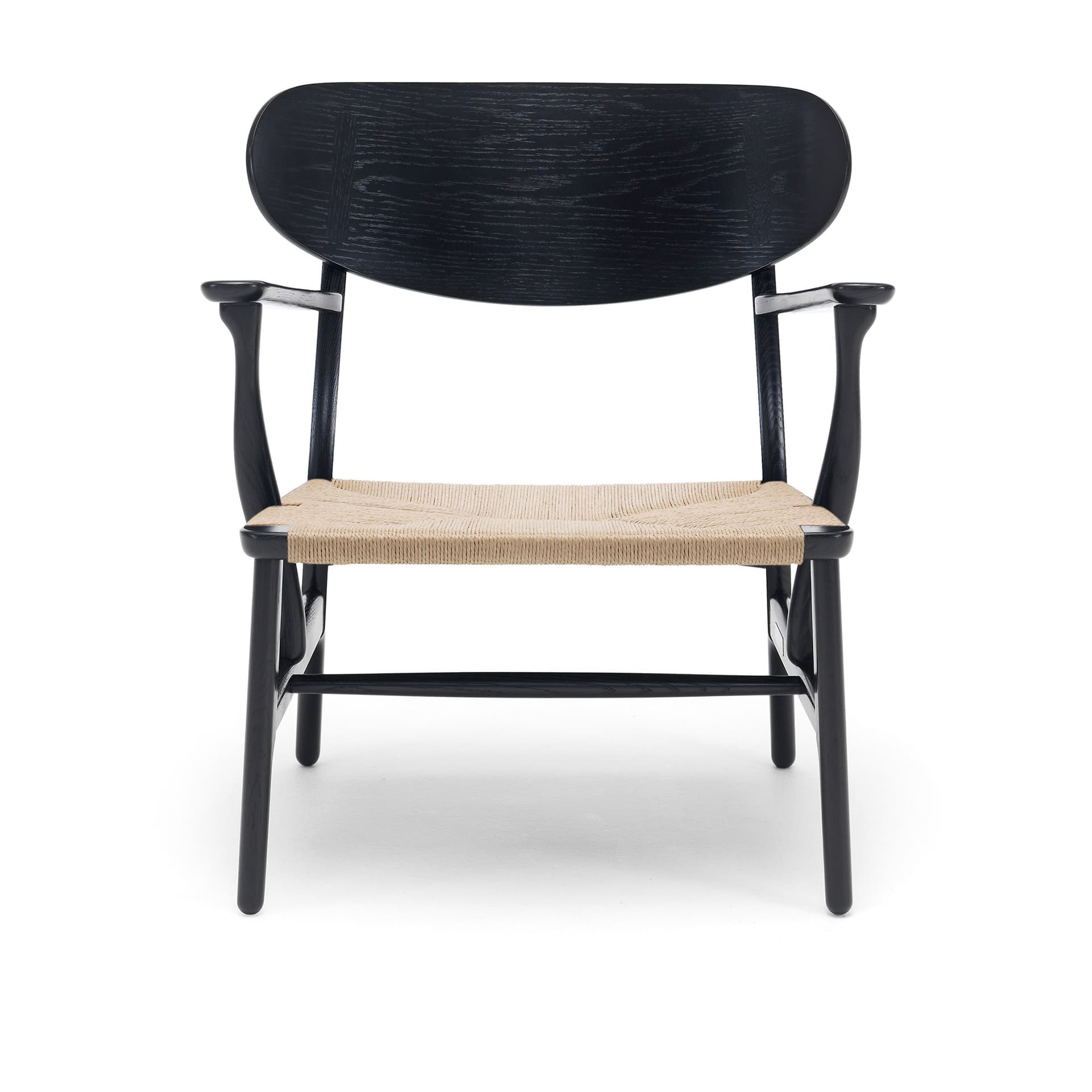 Carl Hansen - CH22, Black Painted Oak, Chord Natural - Lenestoler - Hans J. Wegner - Svart - Naturlig materiale/Tre