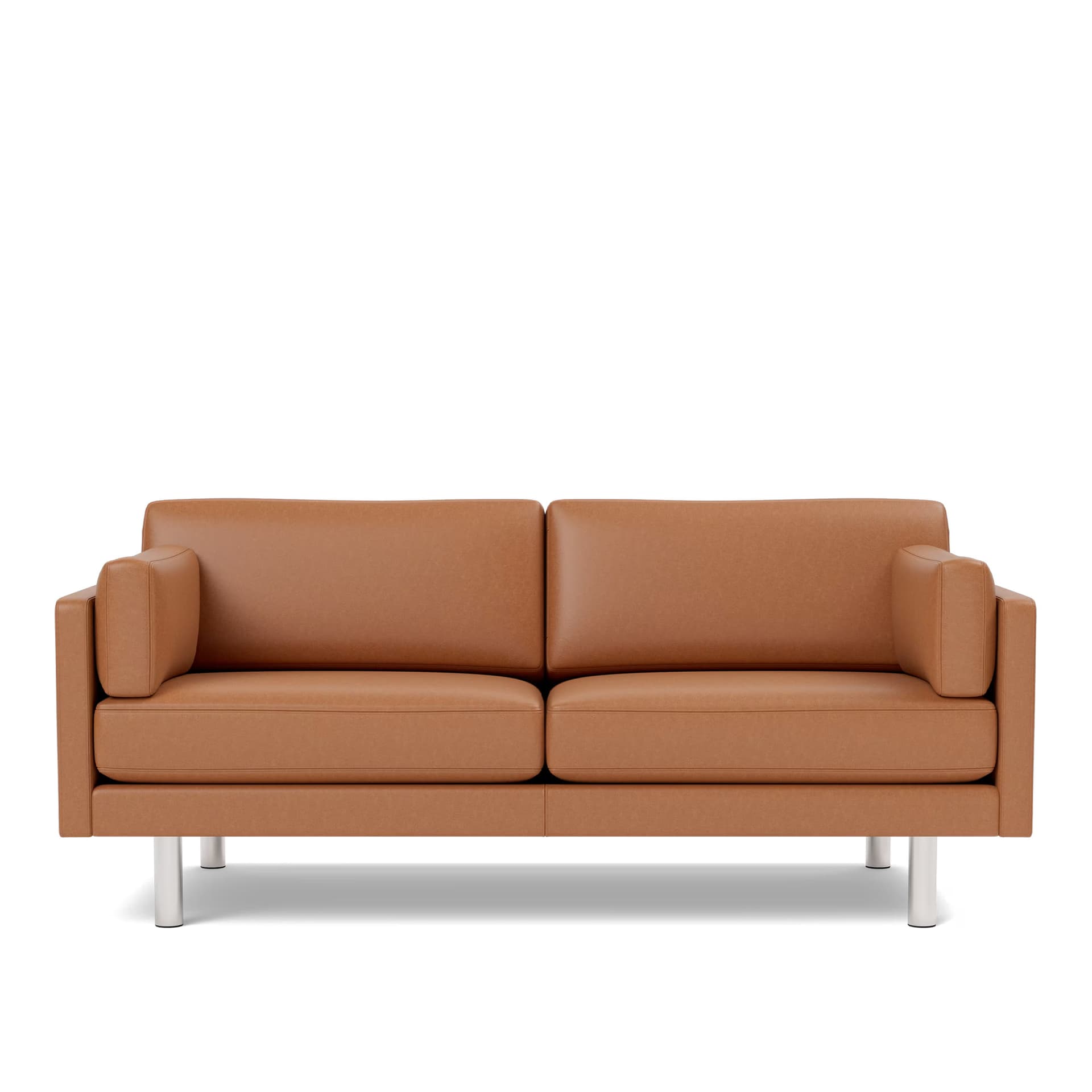 Fredericia Furniture - EJ220 Sofa - 2,5 seater - 185 cm - Leather Max 95 - Cognac - Down wrap - without buttons - Brushed chrome - round legs - Sofaer - Erik Jørgensen