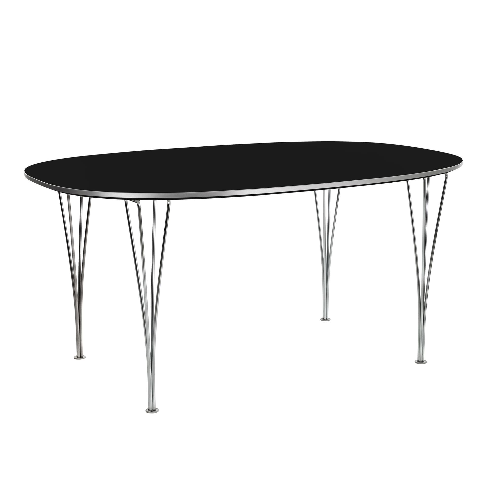 Fritz Hansen - B611 Superellips, 90x135 cm, Laminat, Svart, Krom - Spisebord - Arne Jacobsen,Bruno Mathsson,Piet Hein - Svart - Metall/Tre