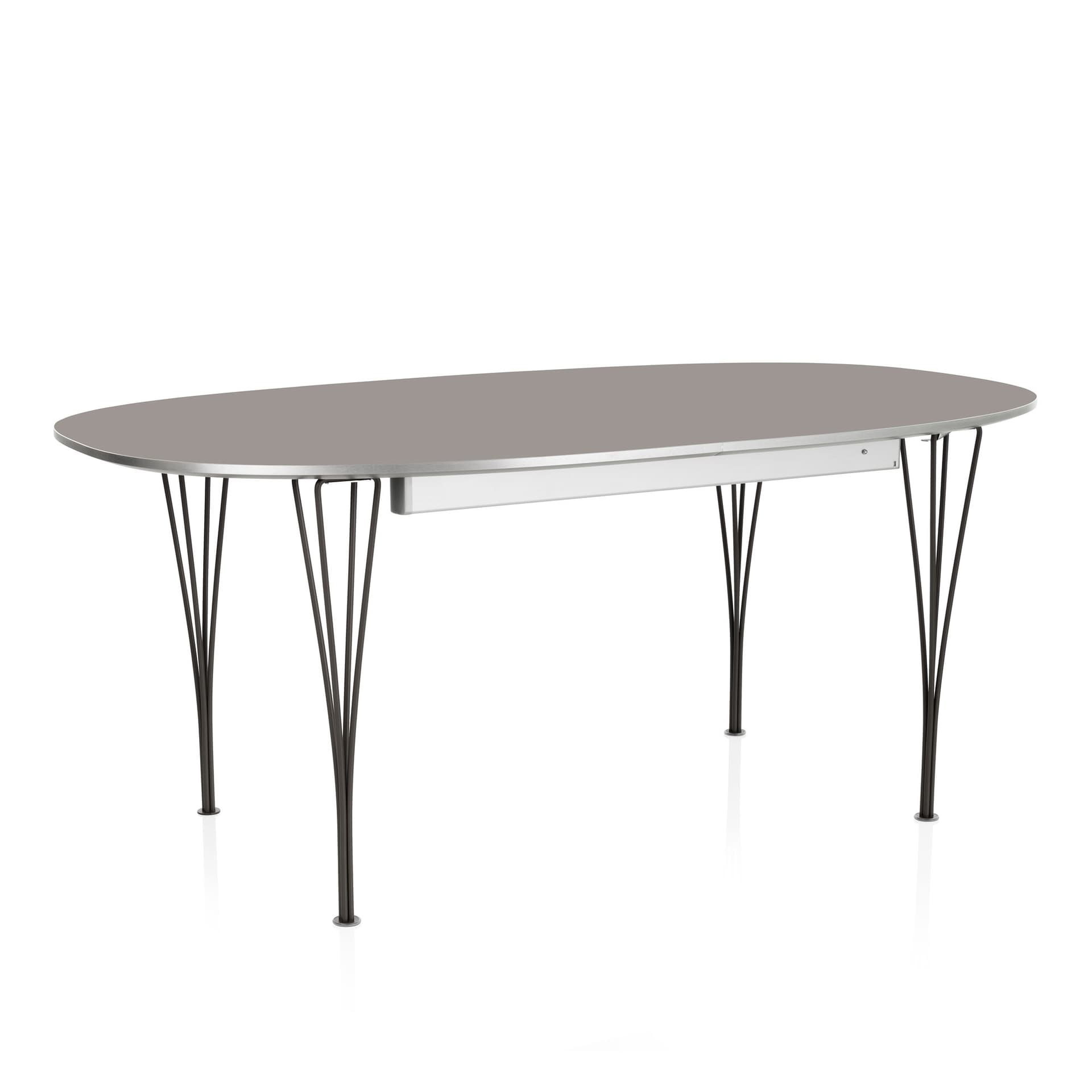 Fritz Hansen - Superellips Utdragbart B620 – 170–270x100 cm Grey Efeso/Black - Spisebord - Arne Jacobsen,Bruno Mathsson,Piet Hein - Grå - Metall/Tre