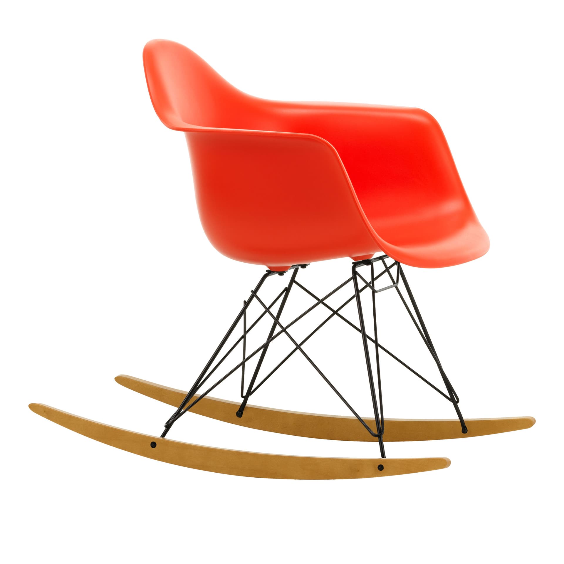 Vitra - Eames Plastic Armchair RAR - 03 Poppy Red - Basic Dark Base - Golden Maple - Lenestoler - Charles & Ray Eames - Rød - Metall/Tre/Plast