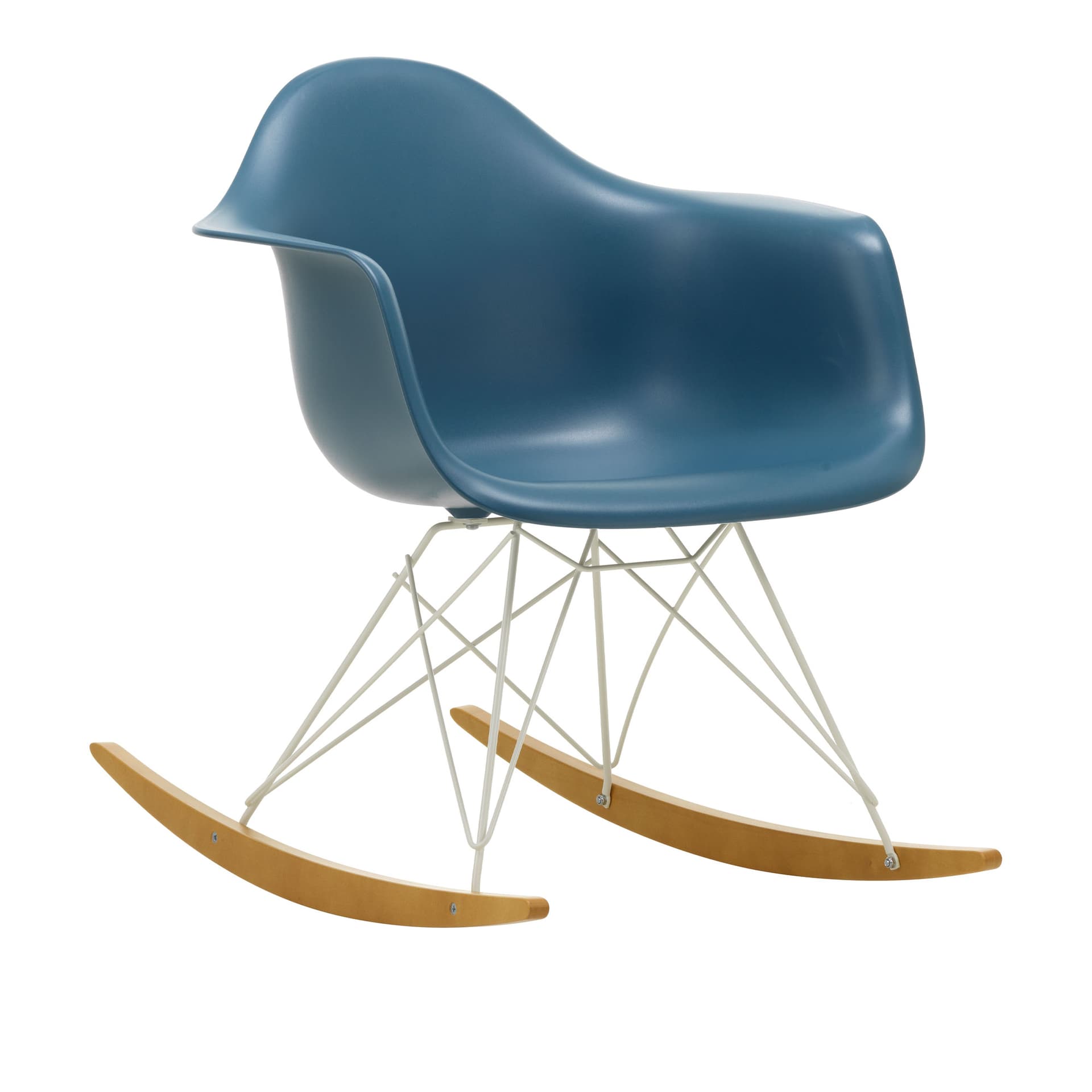 Vitra - Eames Plastic Armchair RAR - 83 Sea Blue - White Base - Golden Maple - Lenestoler - Charles & Ray Eames - Blå - Metall/Tre/Plast
