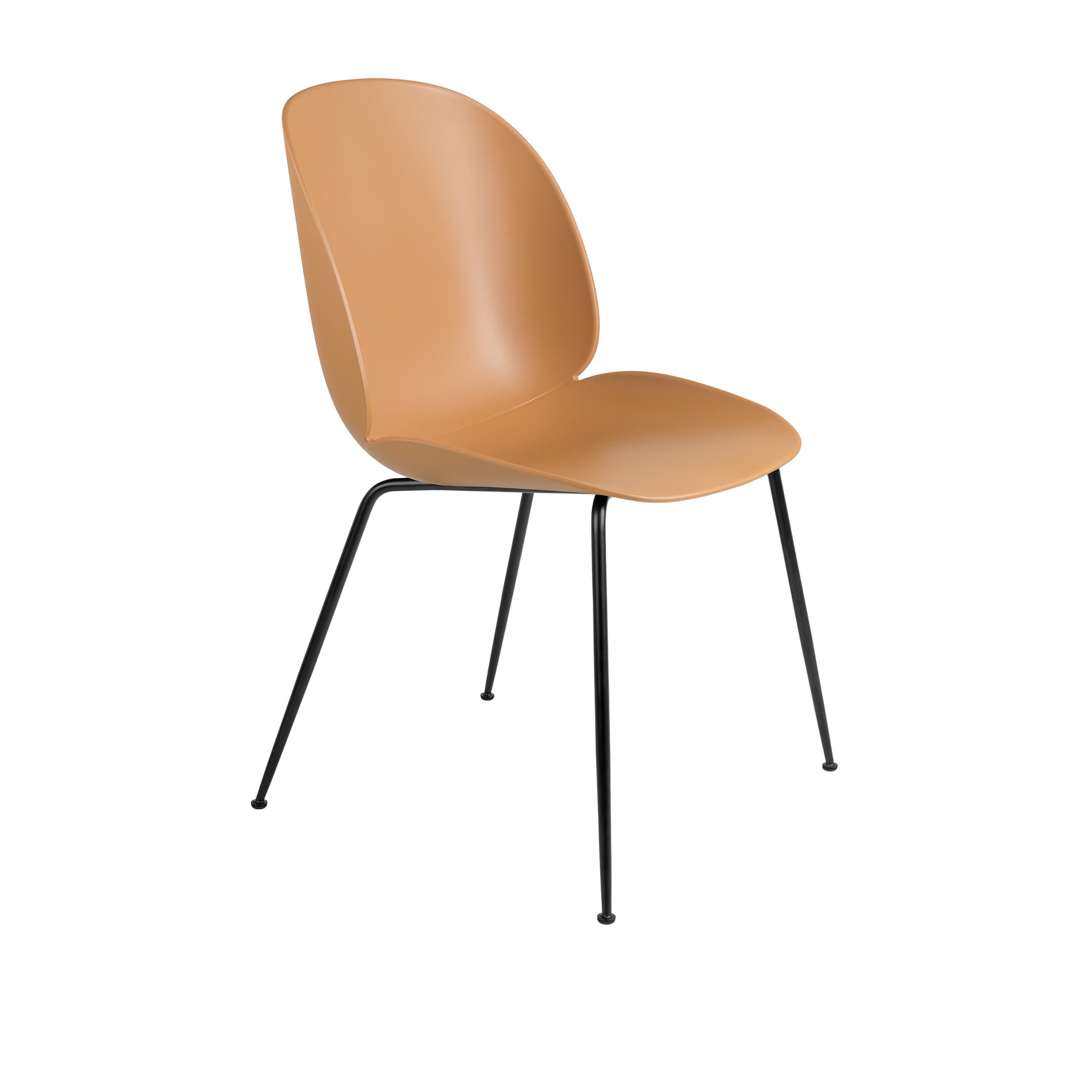 Gubi - Beetle Dining Chair Un-upholstered, Conic Base, Black Conic, Shell Amber Brown - Spisestoler - GamFratesi - Brun - Metall/Plast