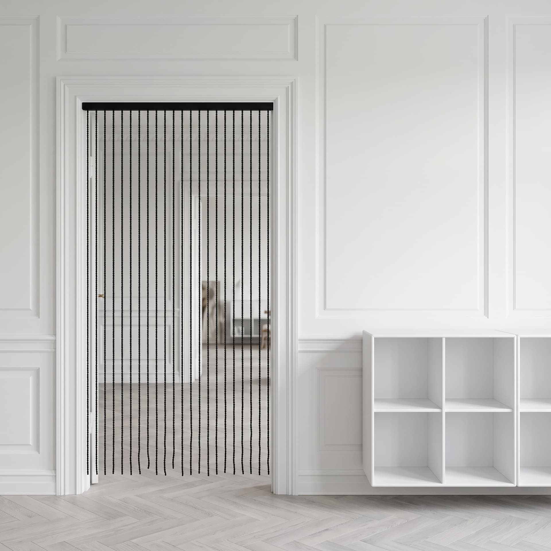 Dørforhæng med træperler – Sort – 90×200 cm