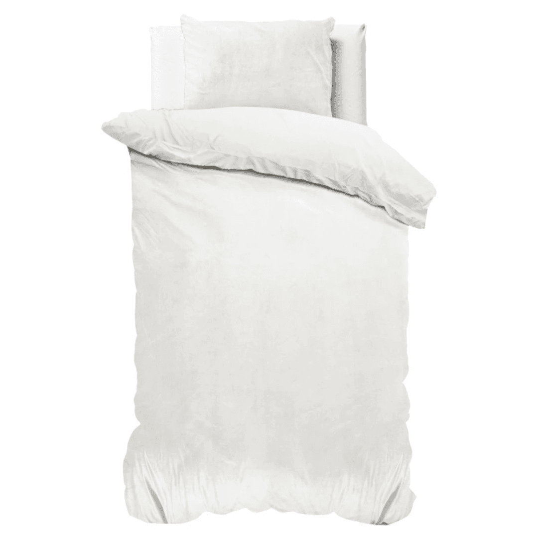 Velvet uni dynebetræk 140x220 cm – Blødt velour og åndbar microperkal | Inkl. pudebetræk | Anti-allergisk | Hvid eller nude - hvid