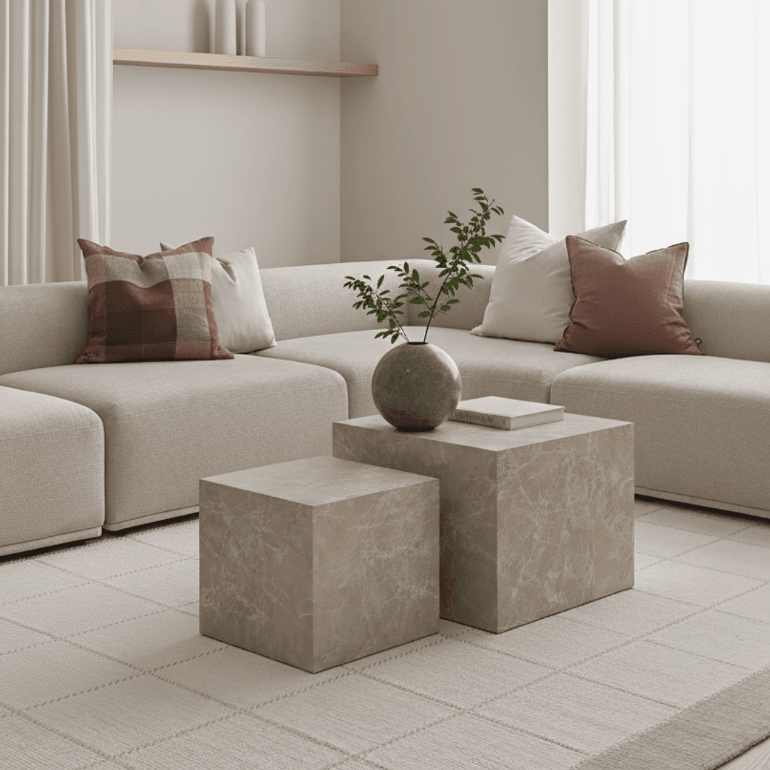 Beige marmor sofabord - Marmor look - Forskellige størrelser - stor