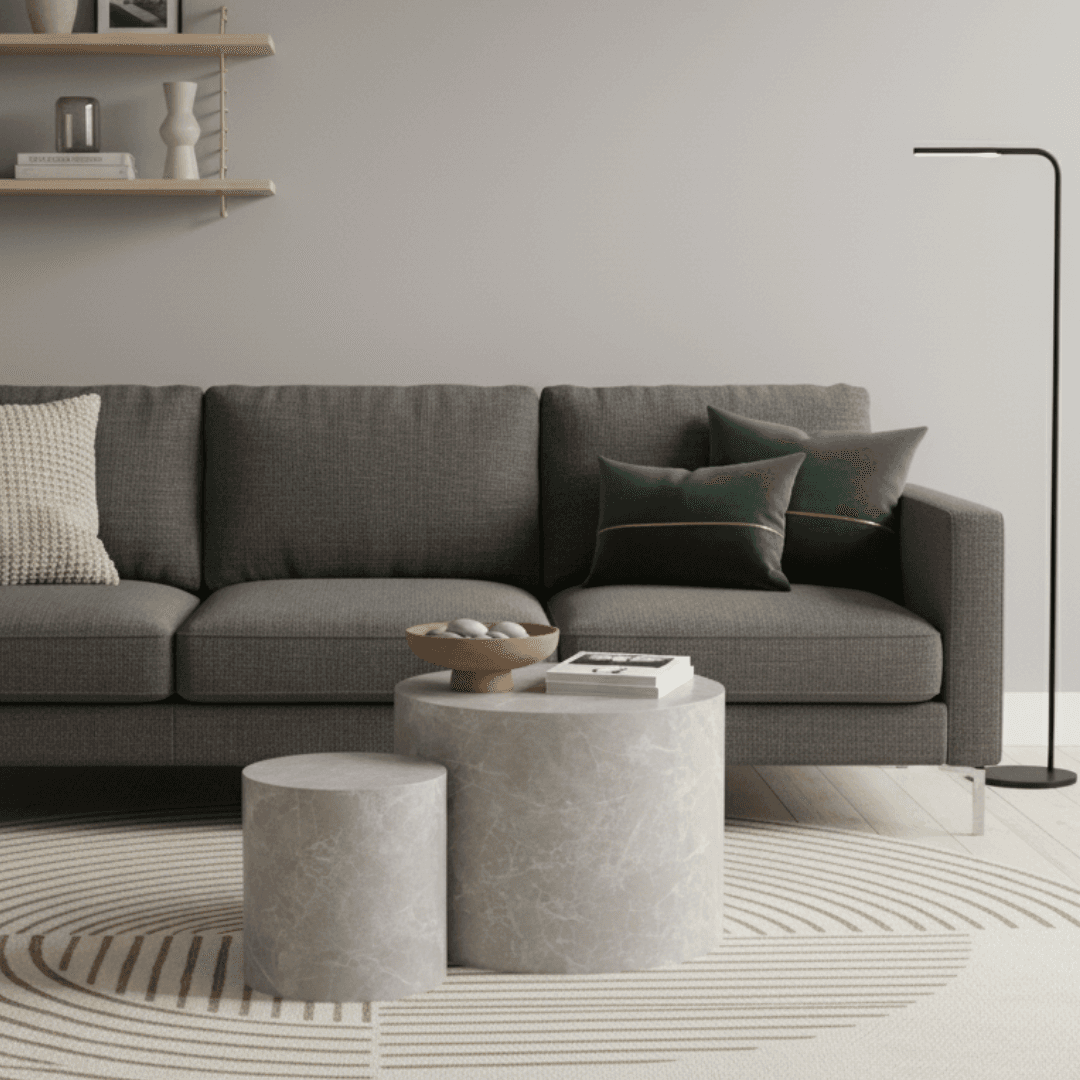 Sofabord, beige marmor look - Rund - Forskellige størrelser - lille