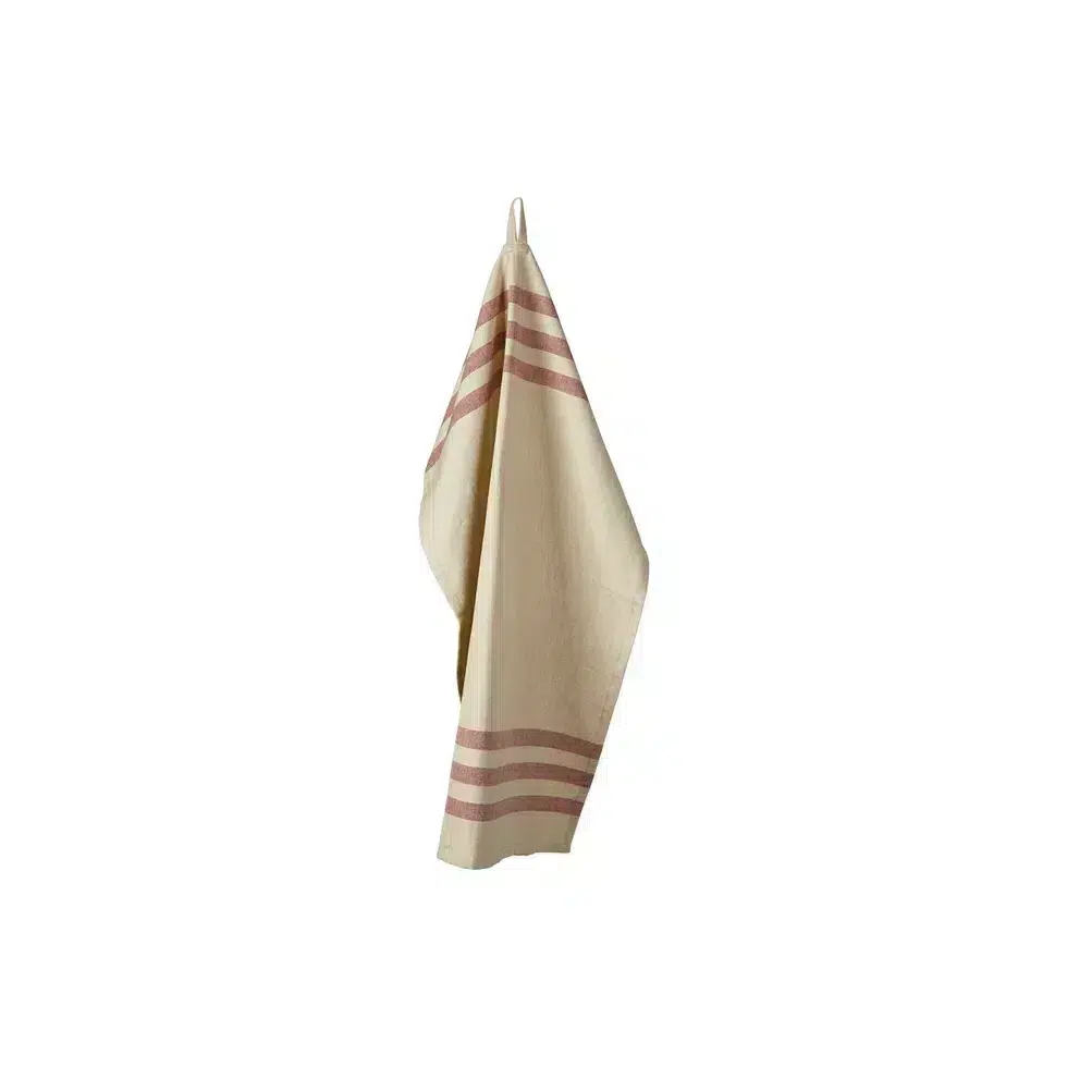 Viskestykke - Natural/red - 100% bomuld - kan vaskes