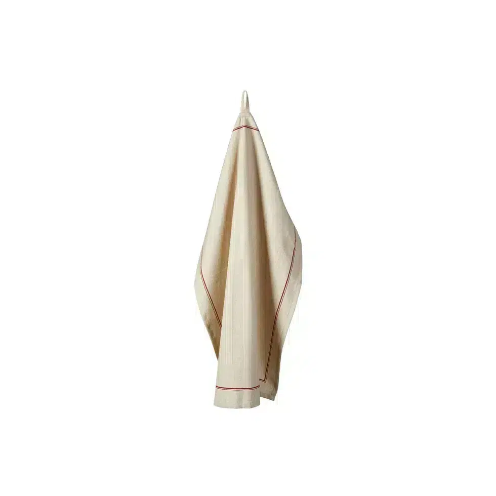 Viskestykke - Natural/red - 100% bomuld - kan vaskes