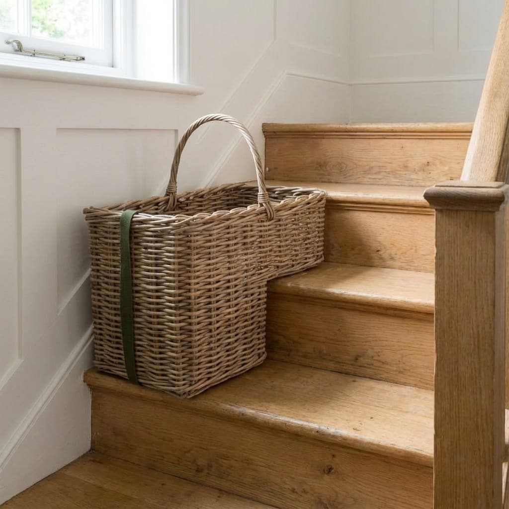 Trappe kurv / cykelkurv i grå rattan - 50x30xH35 cm