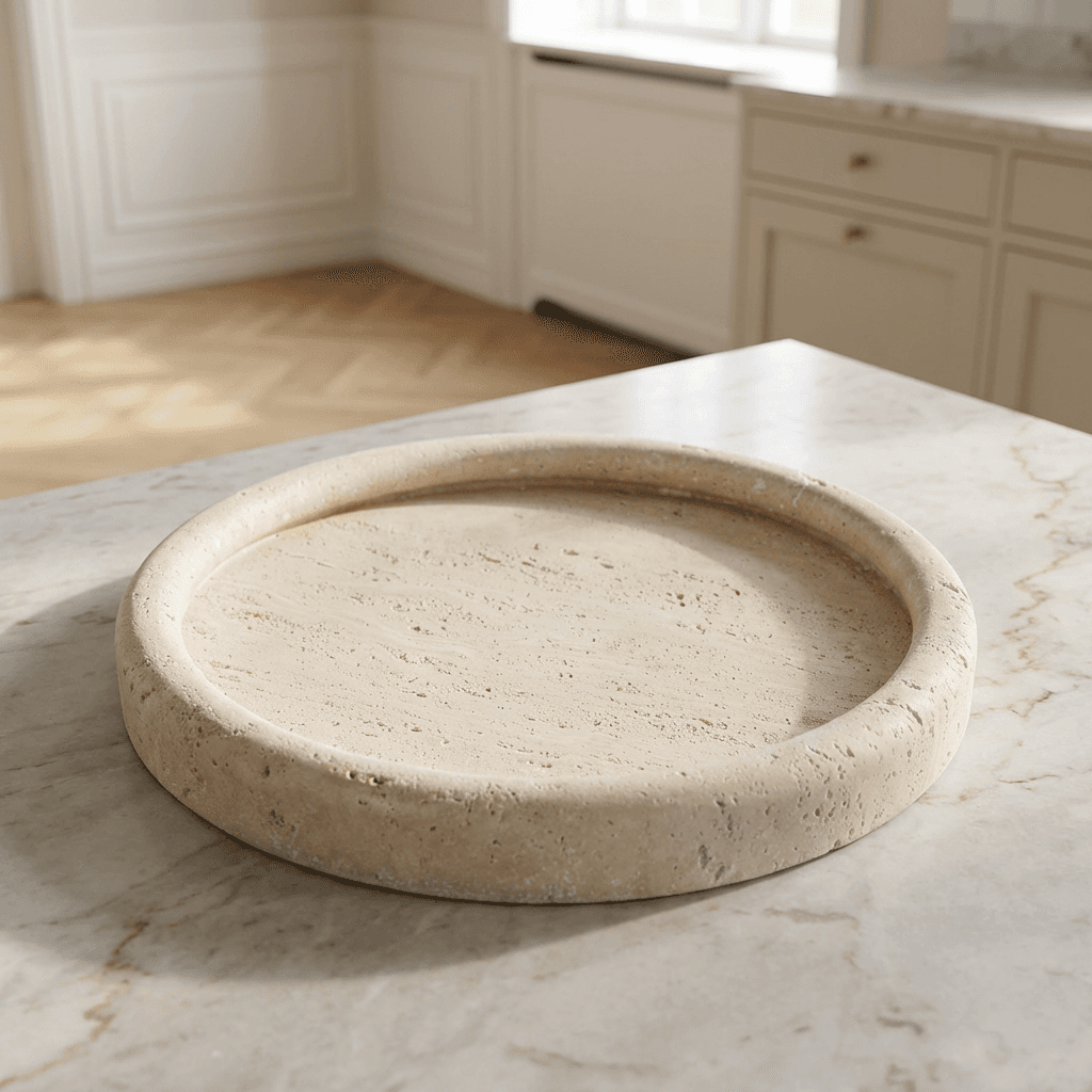 Rund bakke i travertin – Natursten - Ø25,5 cm