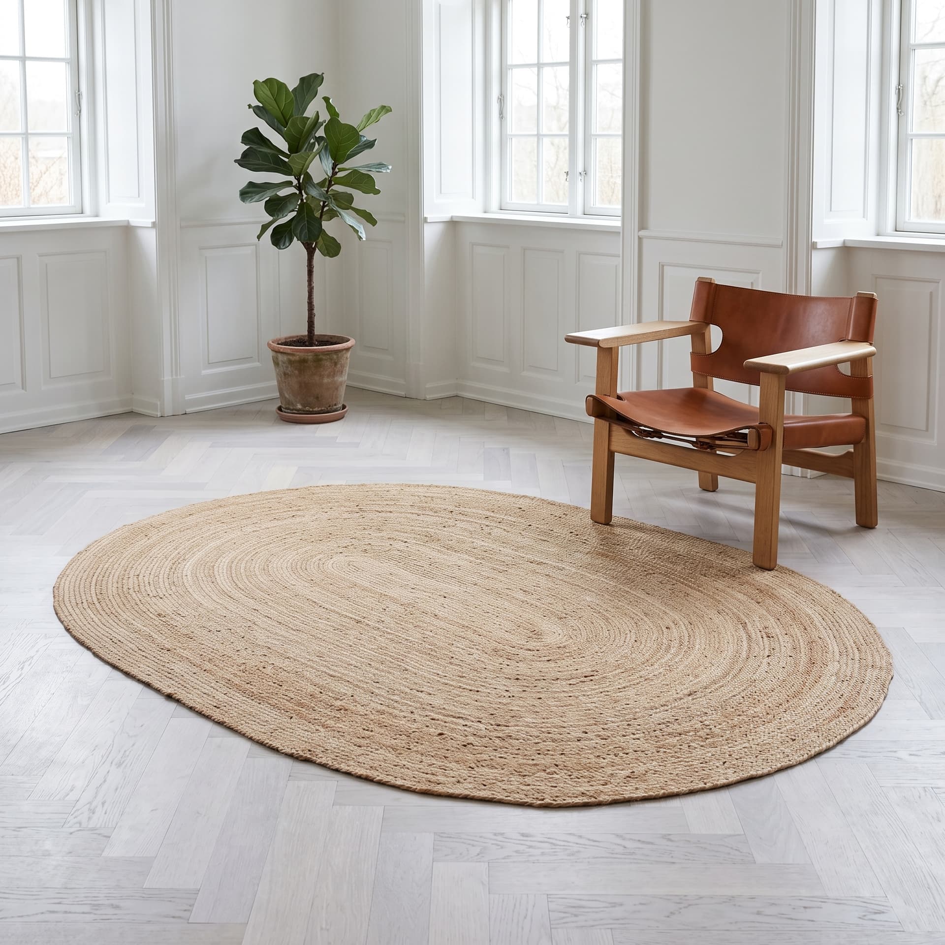 ALVA - ovalt jutetæppe flettet – 140×200 cm