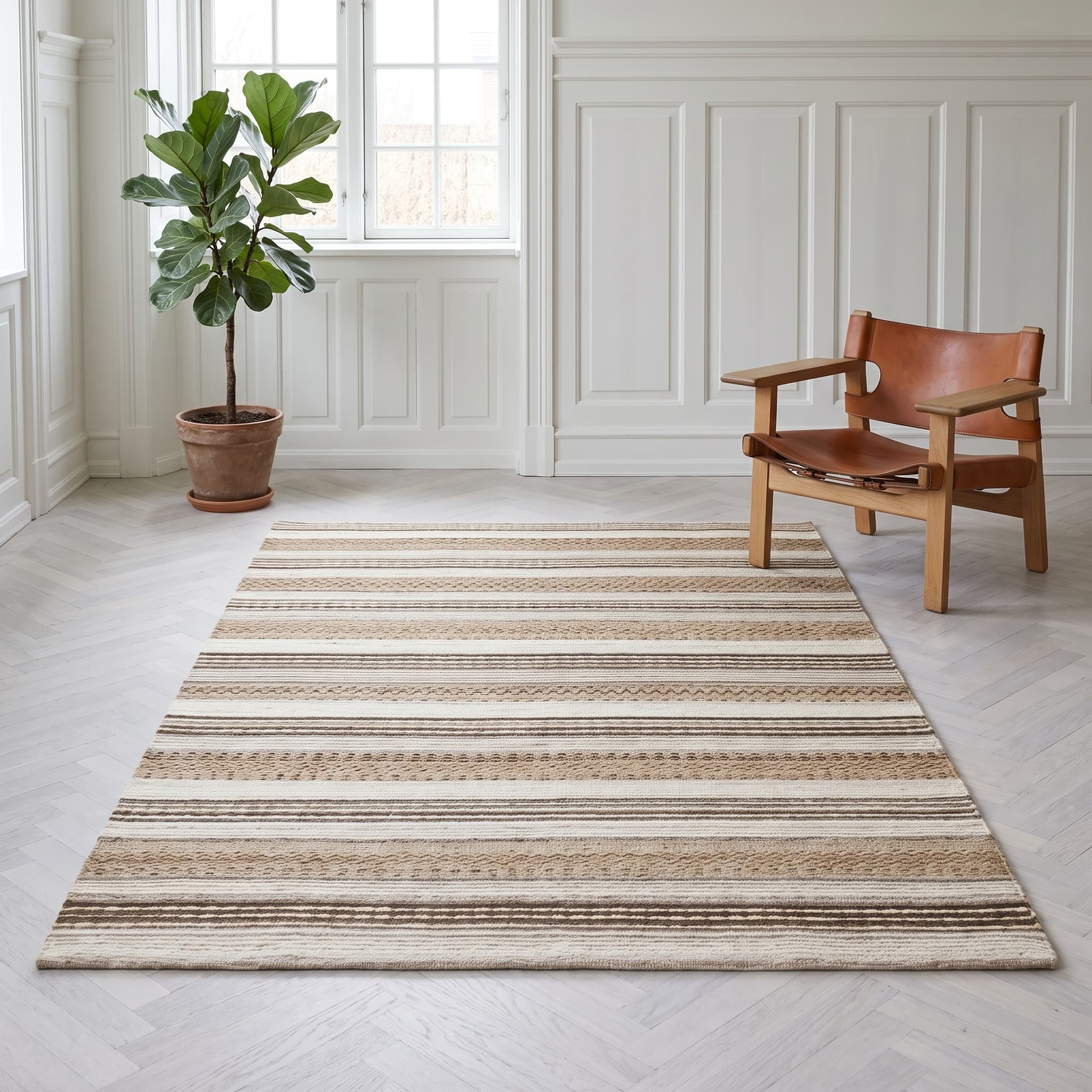 ELYA - håndvævet tæppe i jute & uld - Natur/Grå - 200x300 cm