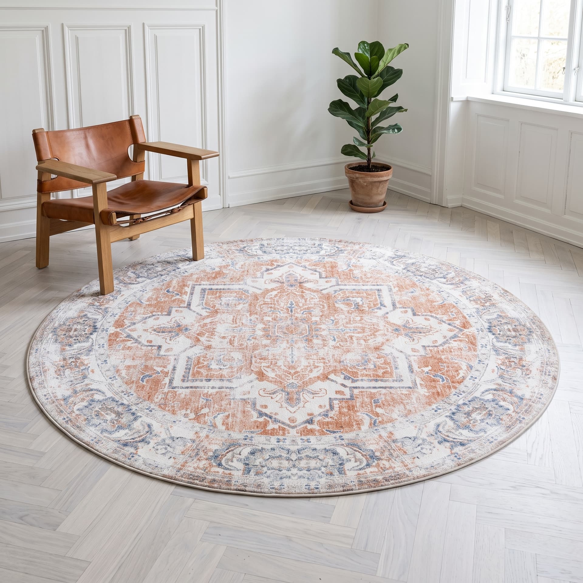 NIVA - rundt chenilletæppe - Blå/Orange - Ø200 cm – OEKO-TEX®
