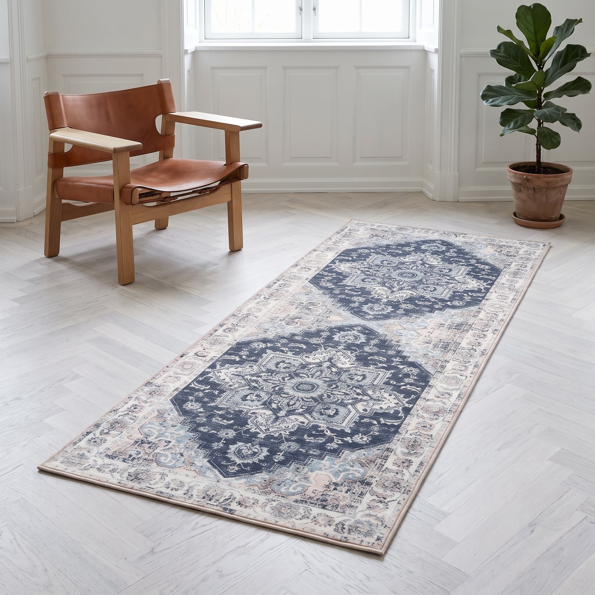 SELA - tæppeløber blå chenille - OEKO-TEX® - 80×200 cm