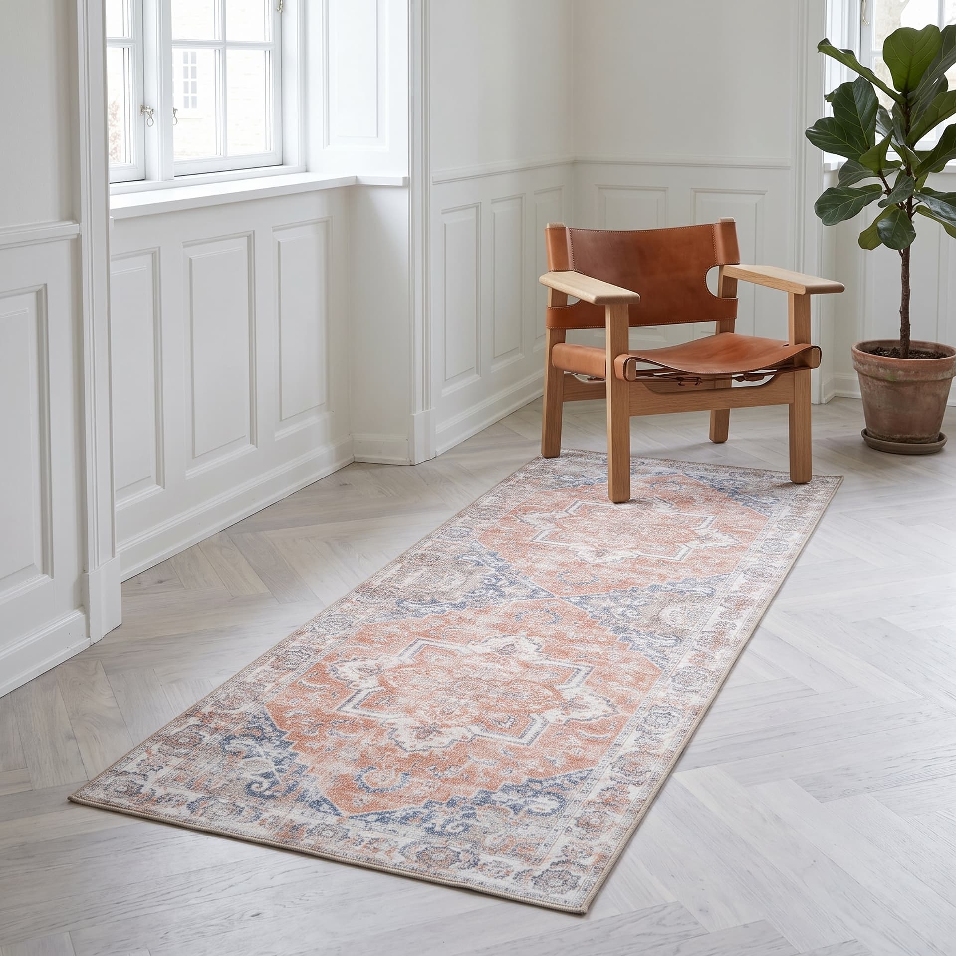 VIRA - tæppeløber orange/blå chenille - OEKO-TEX® - 80×200 cm