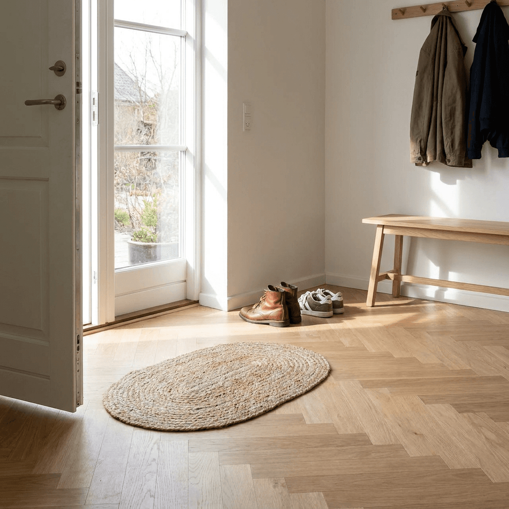 Oval dørmåtte i flettet jute - 50×80 cm