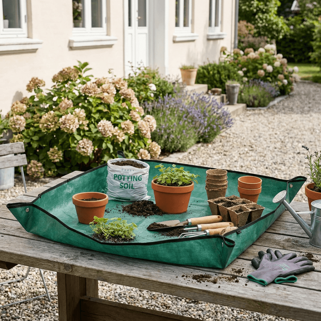 Plantemåtte til omplantning 116×116 cm – Foldbar presenning måtte til have & planter