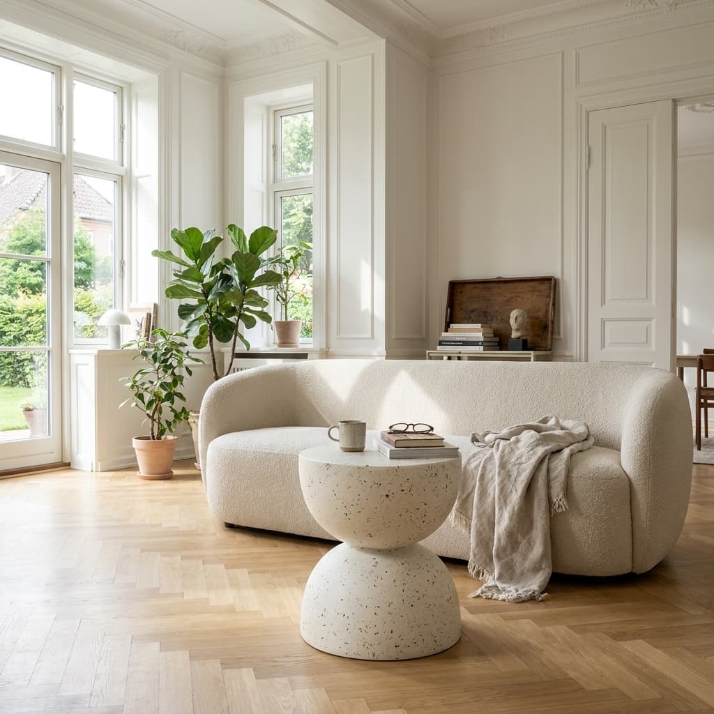 Sidebord i terrazzo look - Off white – Ø40×H45 cm