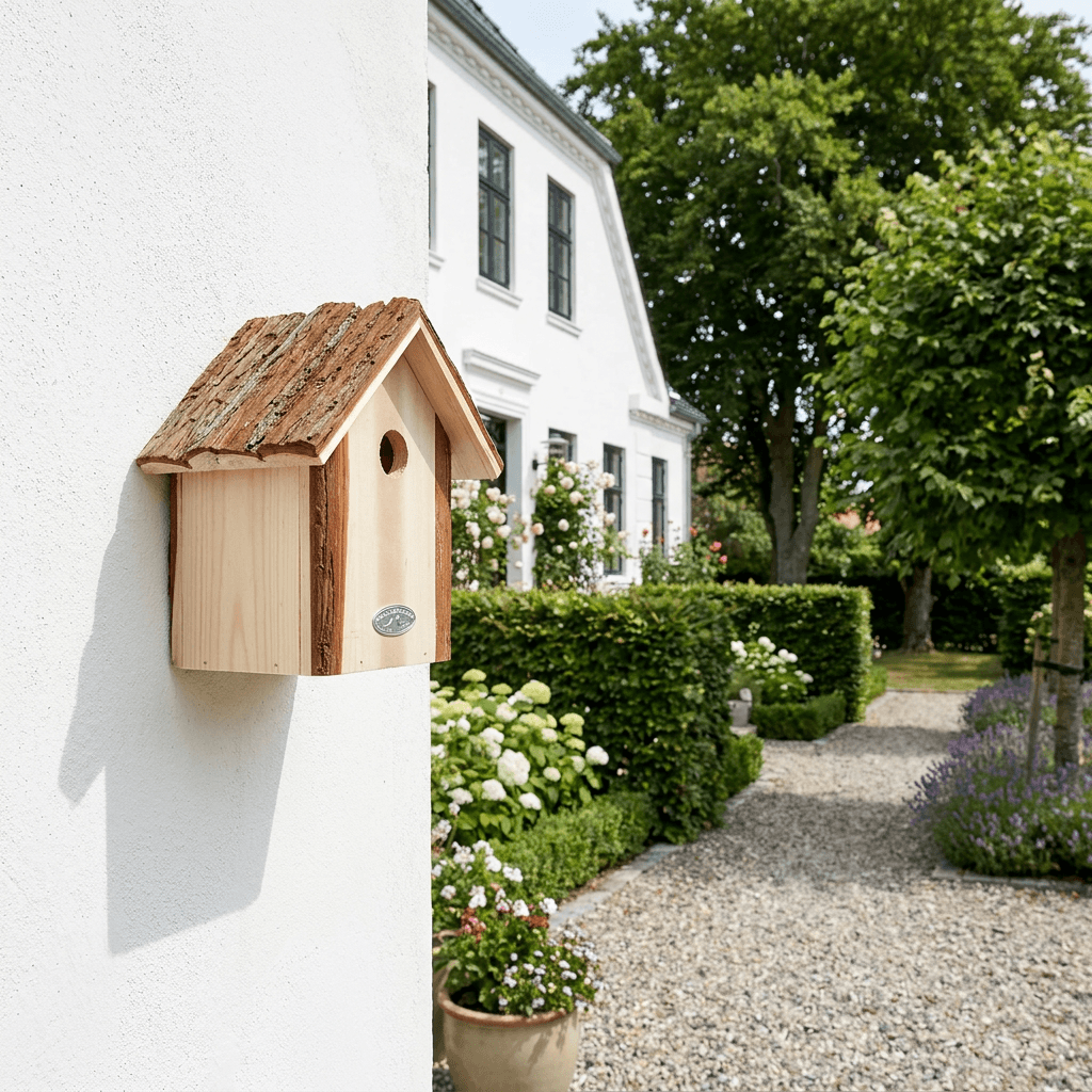 Fuglehus til blåmejse med barktag – 20×17,8×H30,8 cm