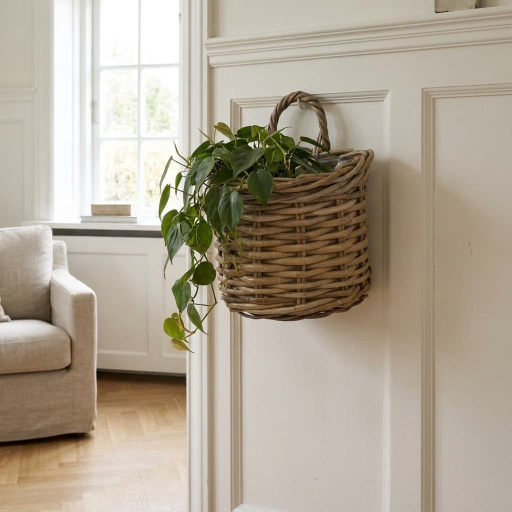 Væghængt kurv i kubu rattan – 37×23×H27 cm