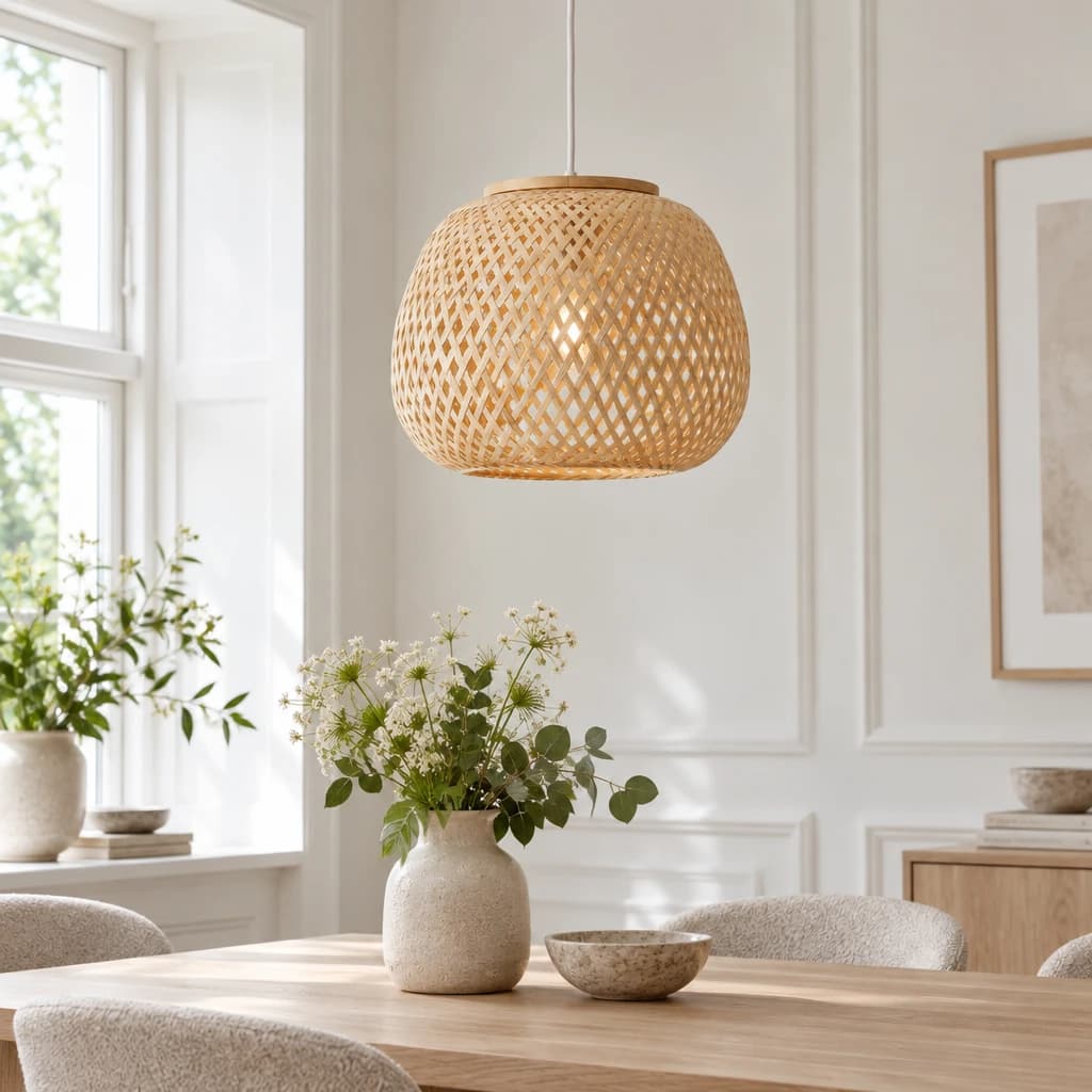 AVELA - Bambus loftlampe – Håndlavet pendel - Ø33,5×H26,5 cm