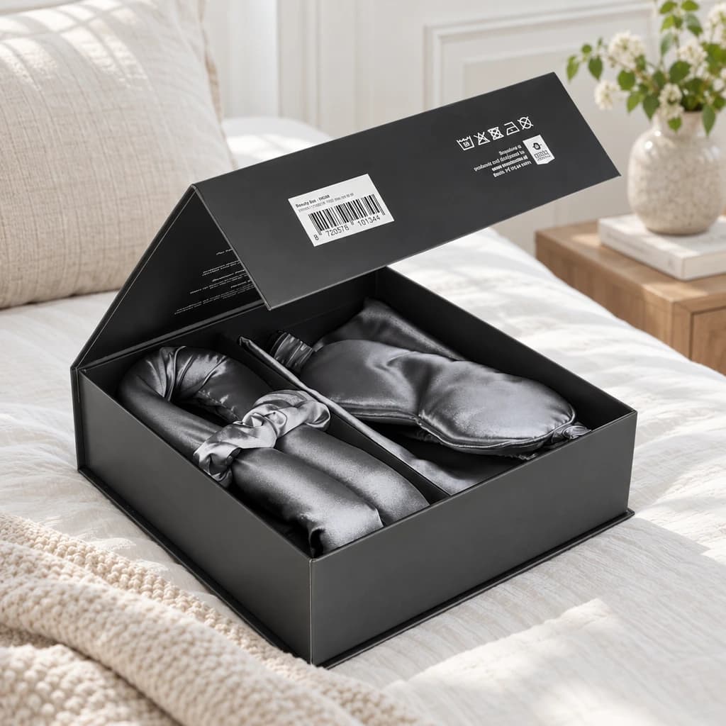 BEAUTY BOX 4-dele - heatless curls, sleep mask, pillow case – Grey