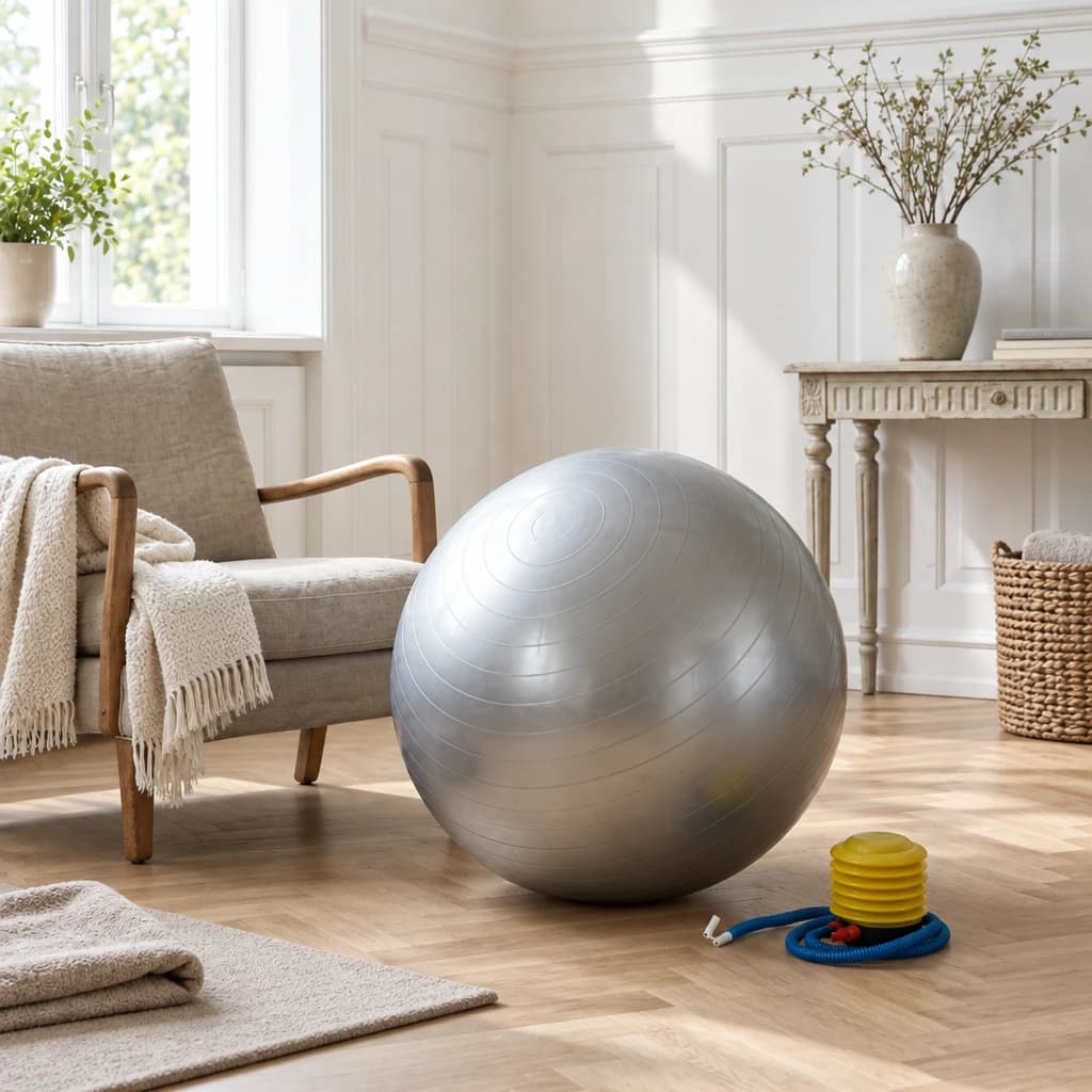 Gymnastikbold 65 cm med pumpe – Fitness- & rehabiliteringshold i sølv