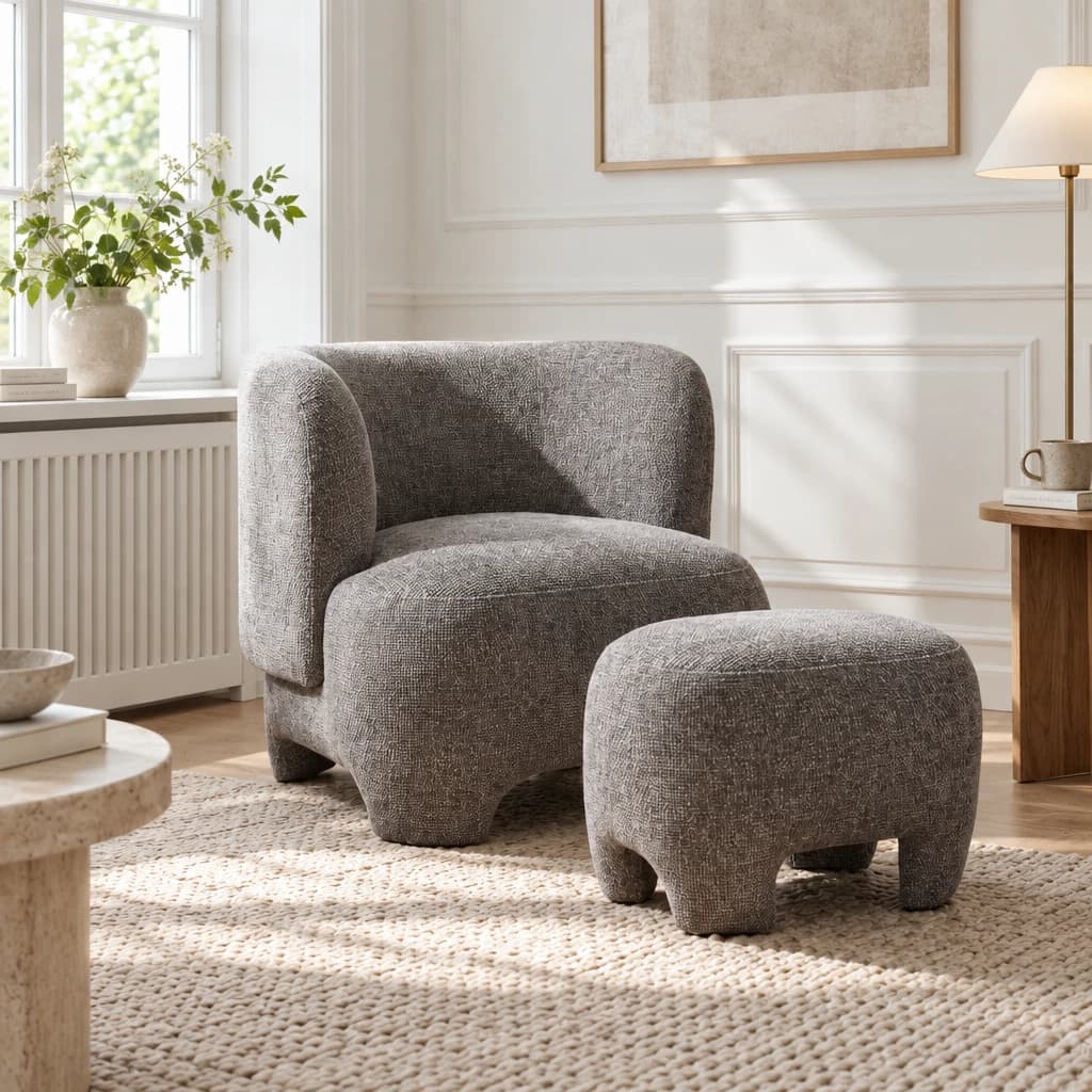 Lounge stol og puf - Grå