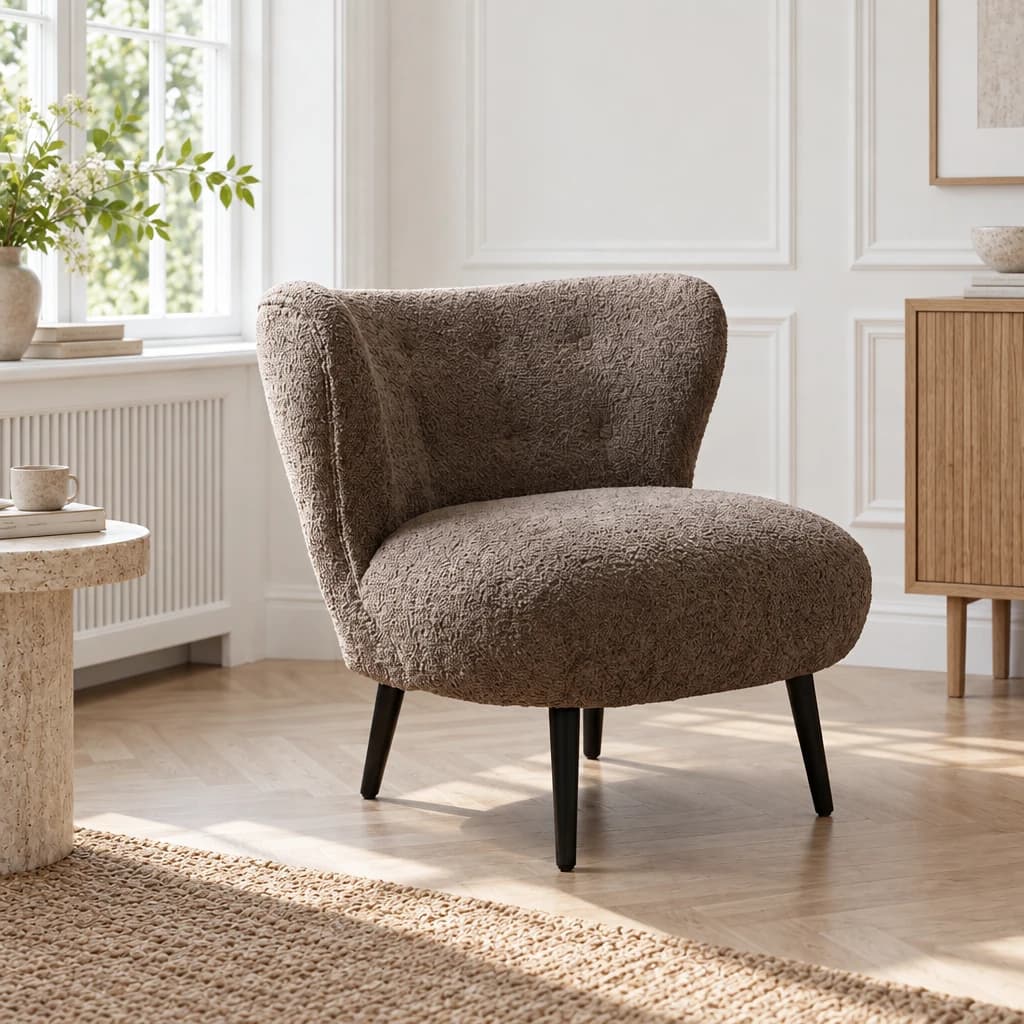 Loungestol - Bouclé - Brun/sort