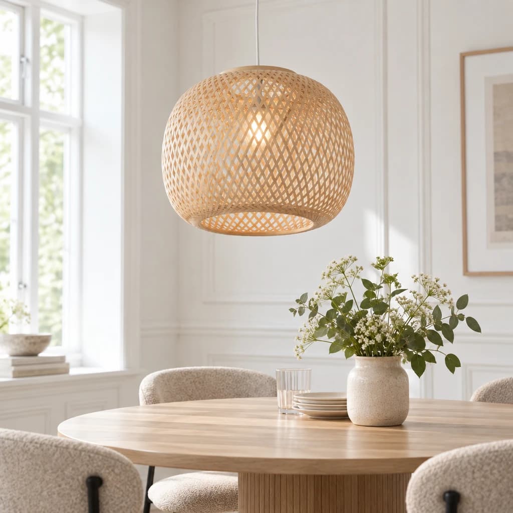 NOLIA - Bambus loftlampe - Håndlavet pendel - Ø45×H36 cm