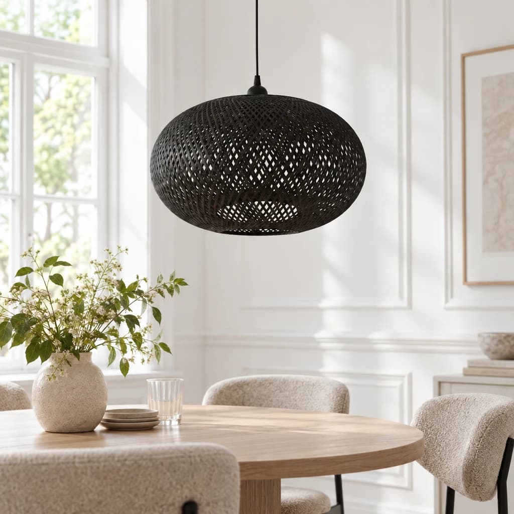 NOVA - bambus lampe - sort - Ø45xH35 cm