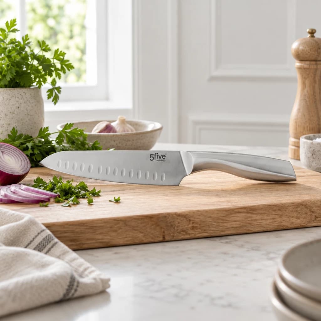 Santoku kniv i rustfrit stål – Smedet klinge - 31,5 cm