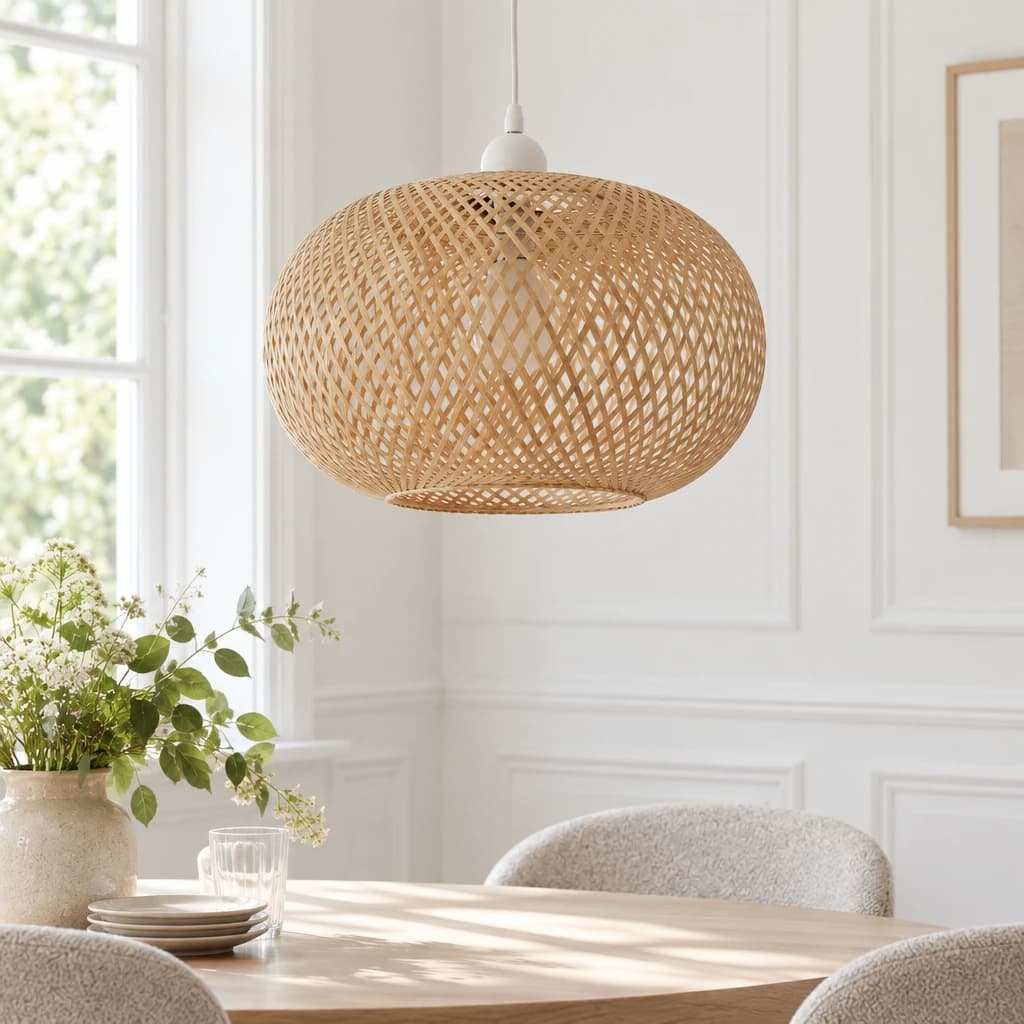 SOLEA – Håndlavet pendellampe i bambus – Ø38×H31 cm