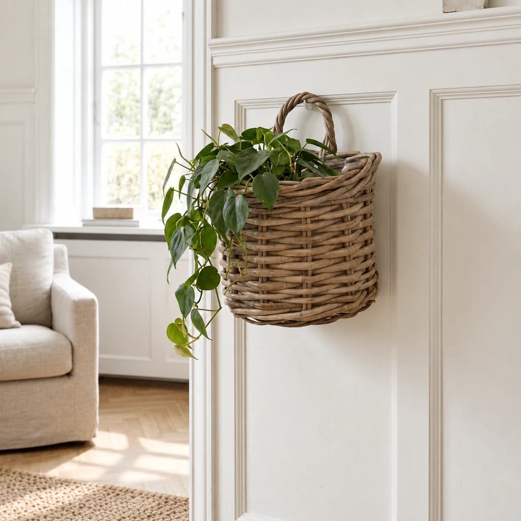 Væghængt kurv i kubu rattan – 37×23×H27 cm